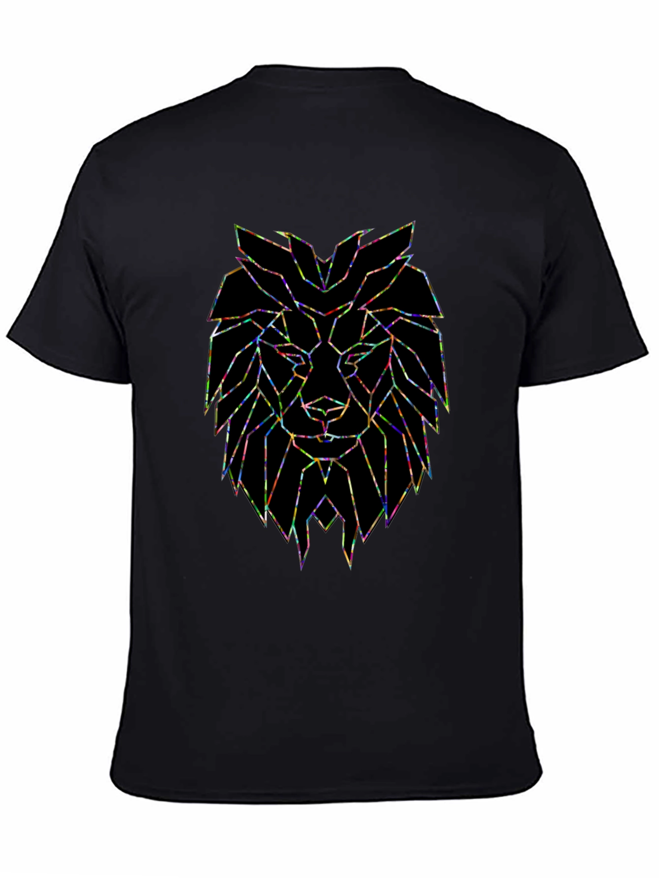 Black Geometric Lion Graphic Black T-Shirt view 4