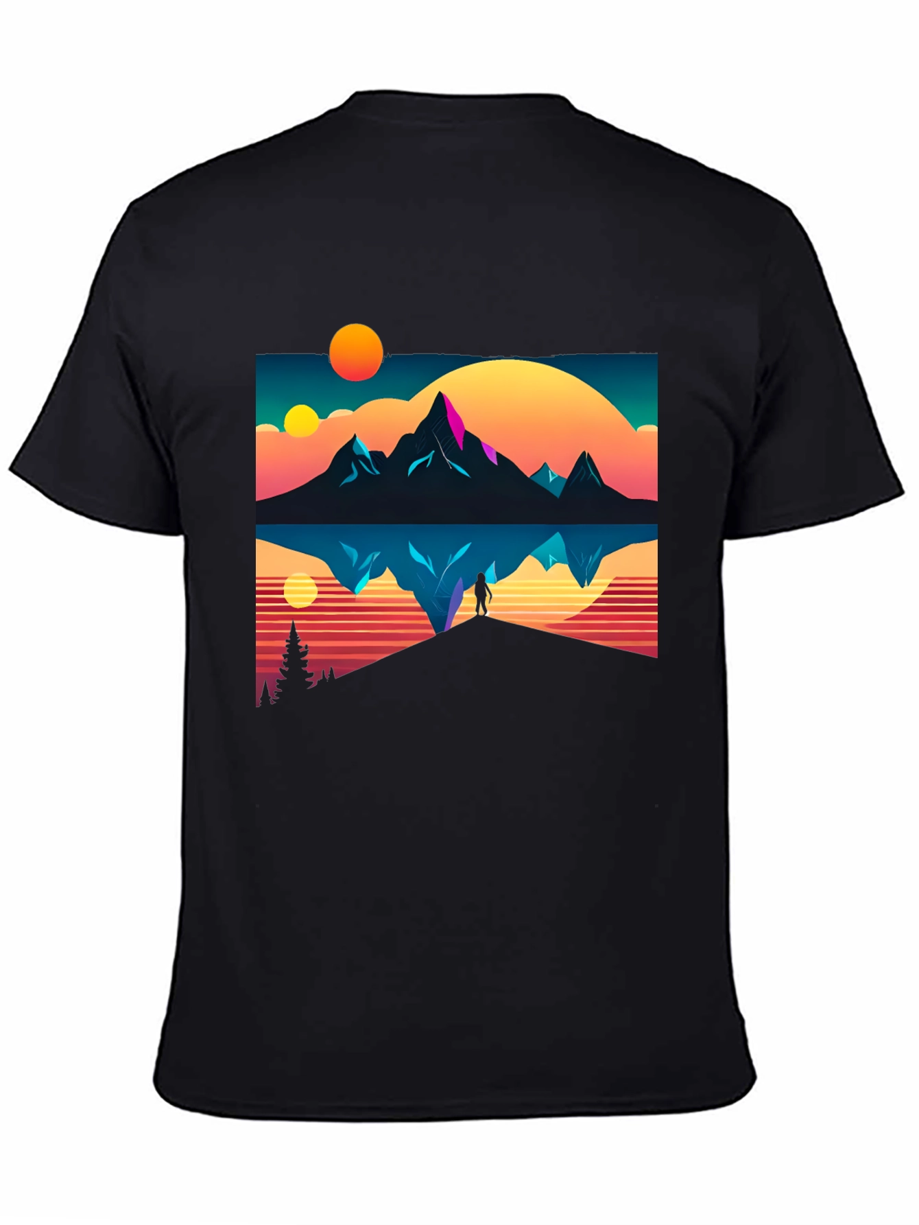Black Retro Mountain Reflection Graphic Tee view 4
