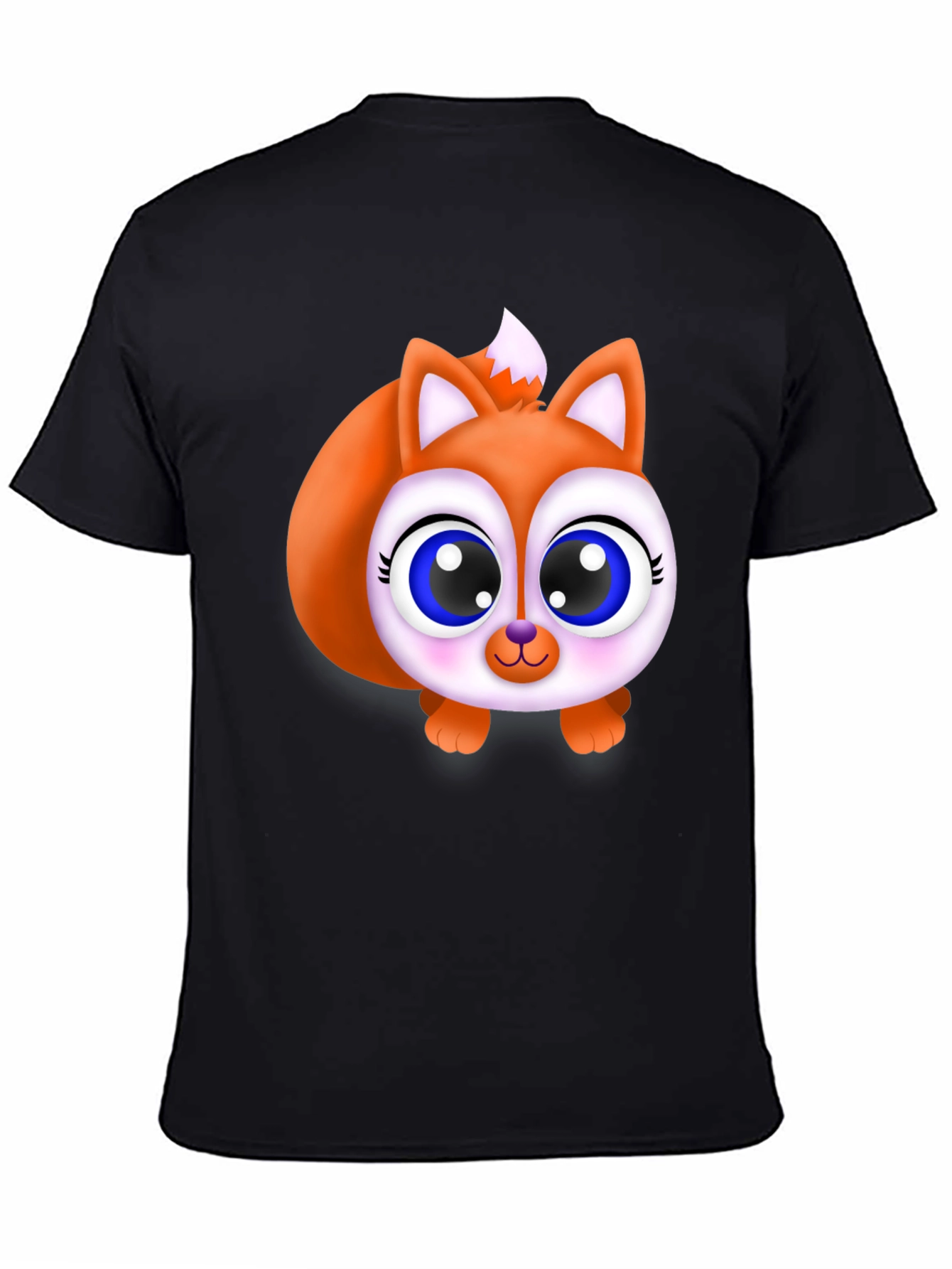 Black Cute Fox Graphic Tee - Black Cotton Blend Shirt view 4