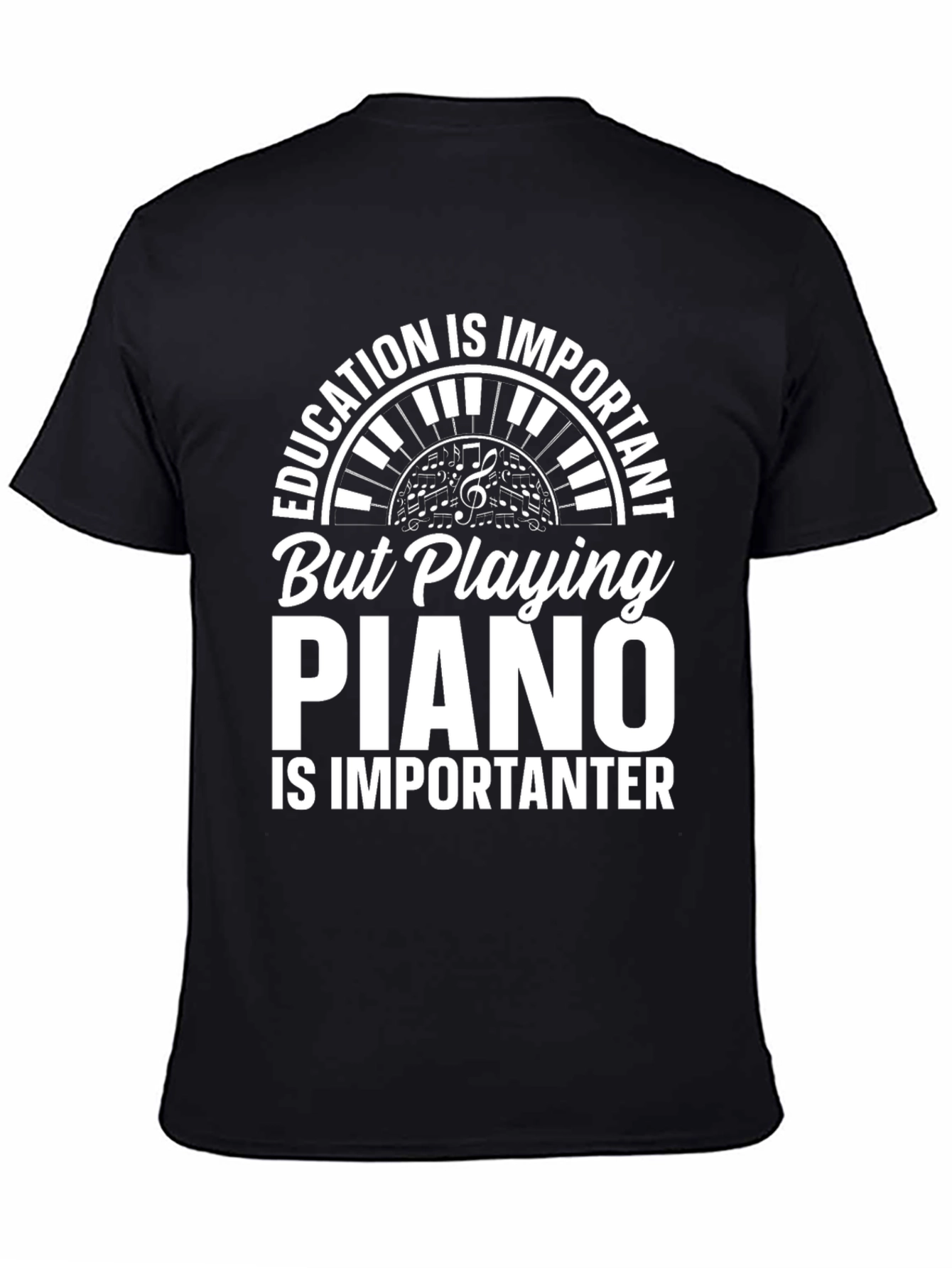 Black Funny Piano Player T-Shirt: Education is Important Tee view 4