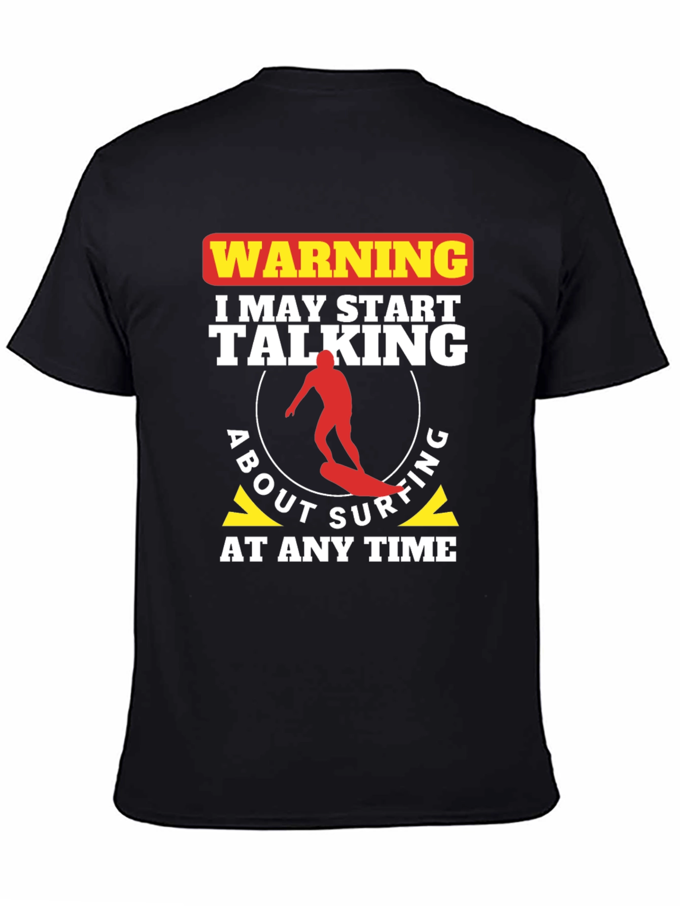 Black Surfing Warning Graphic T-Shirt - Surfer Gift Tee view 4