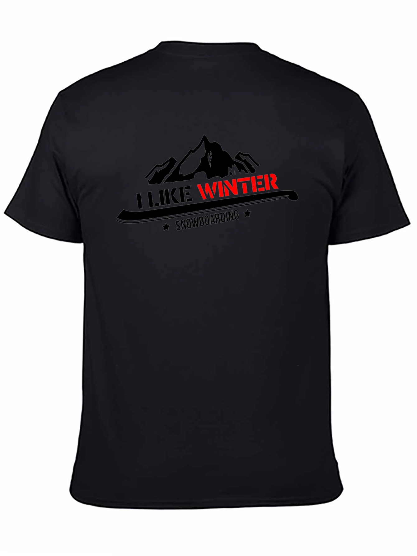 Black I Like Winter Snowboarding Graphic Black Tee view 4