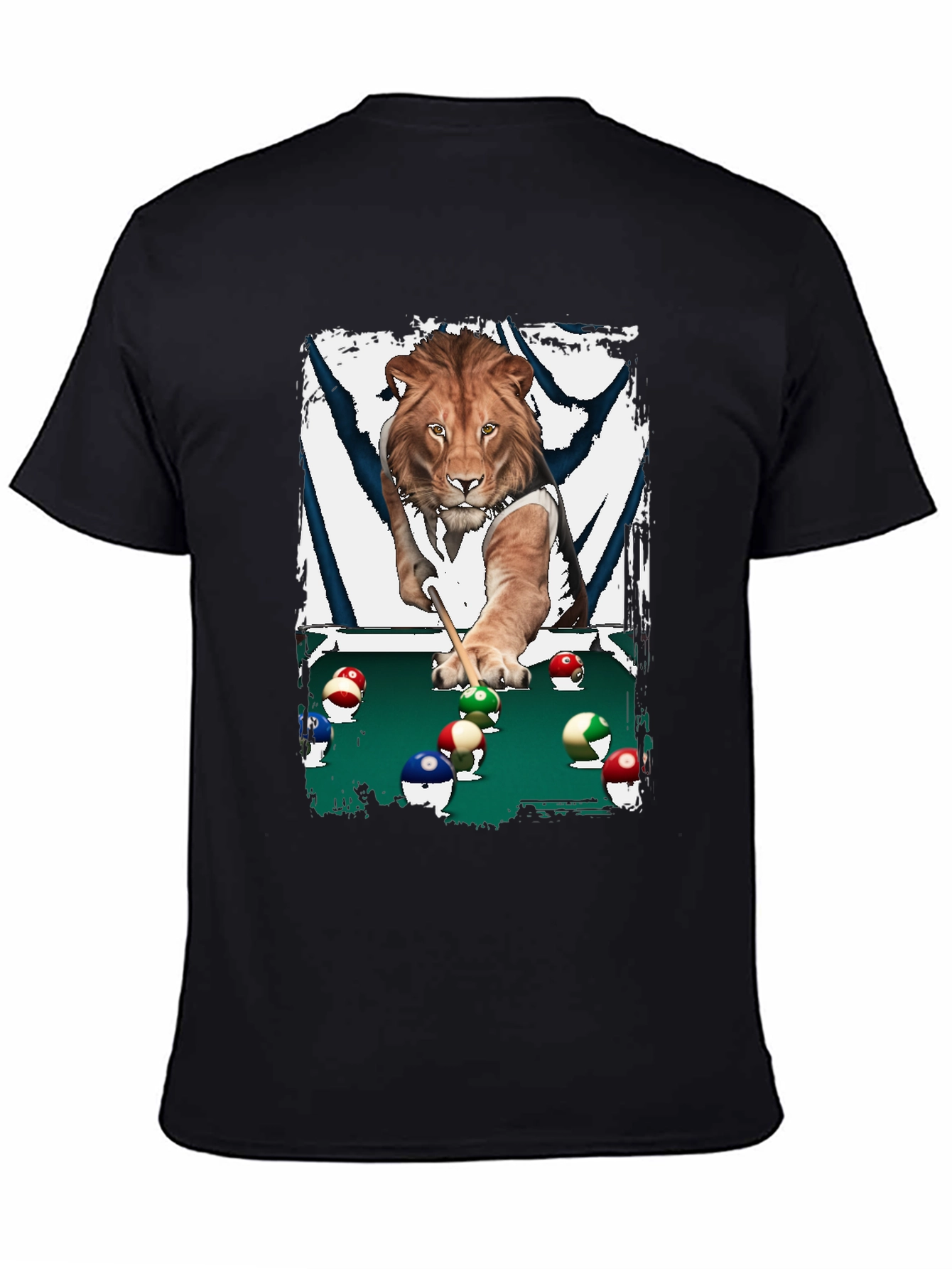 Black Lion Playing Pool T-Shirt - Unique Graphic Tee view 4