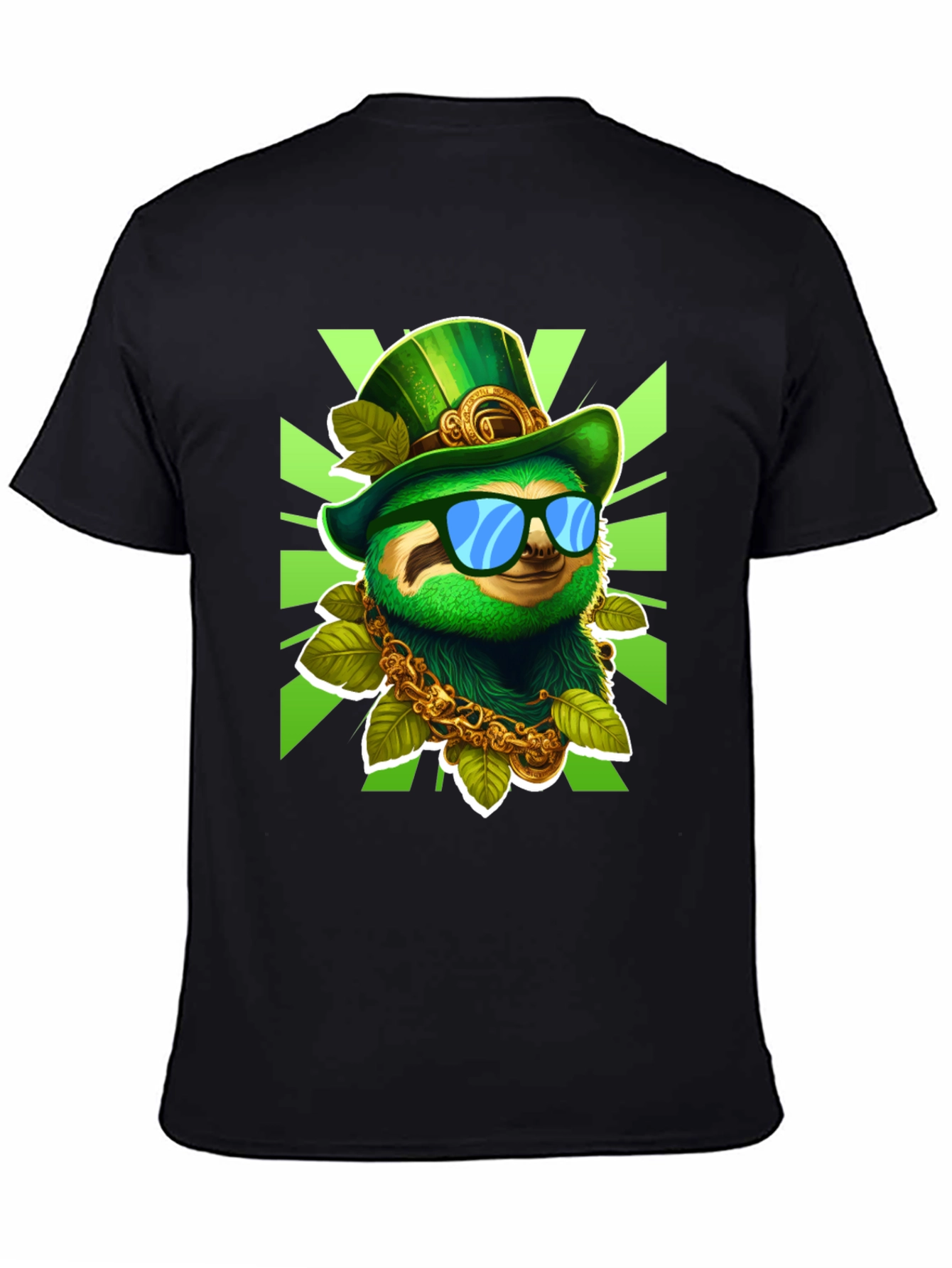 Black Lucky Sloth St. Patrick's Day T-Shirt view 4