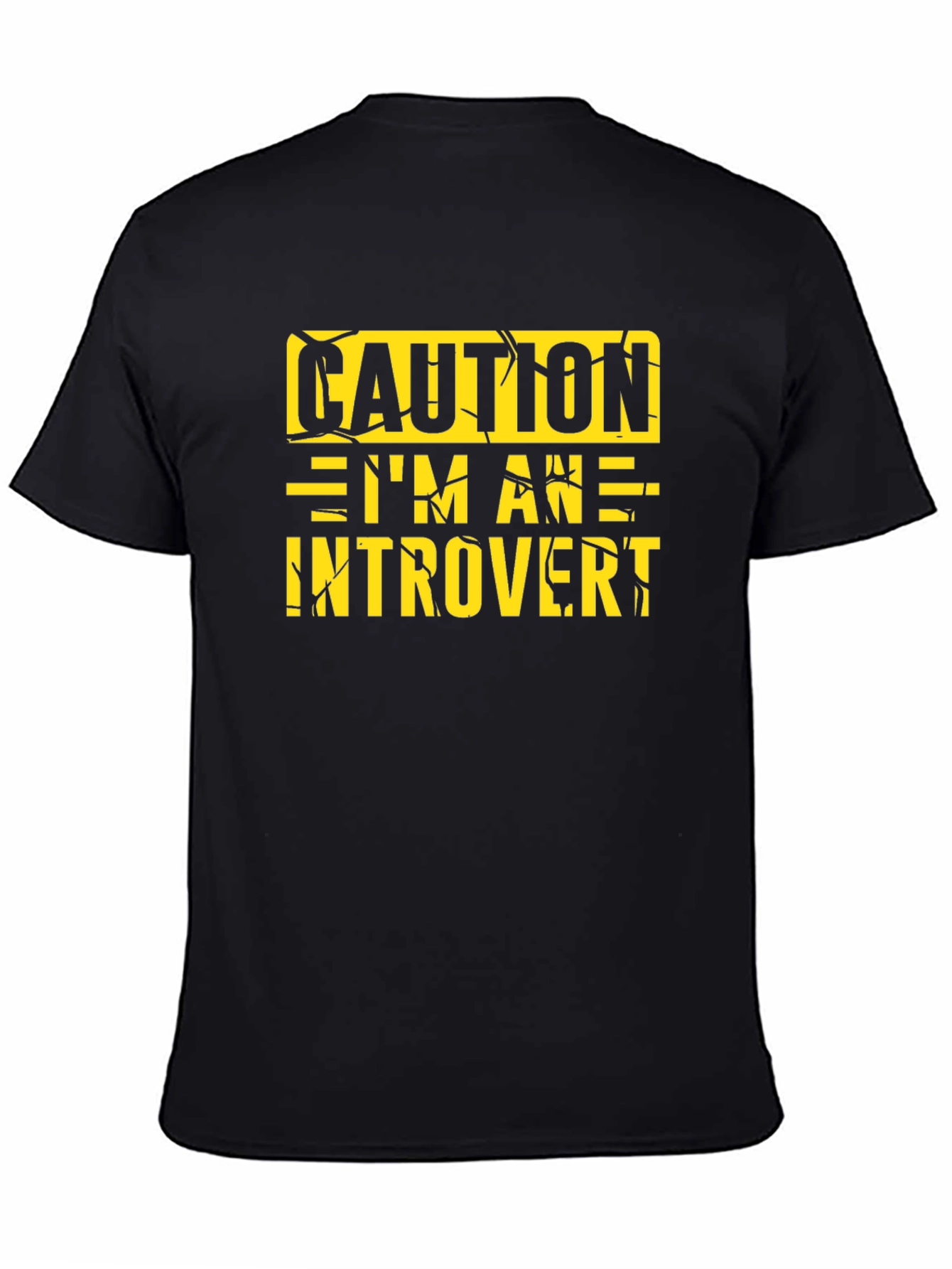 Black Caution Introvert Graphic Tee - Black Crew Neck view 4