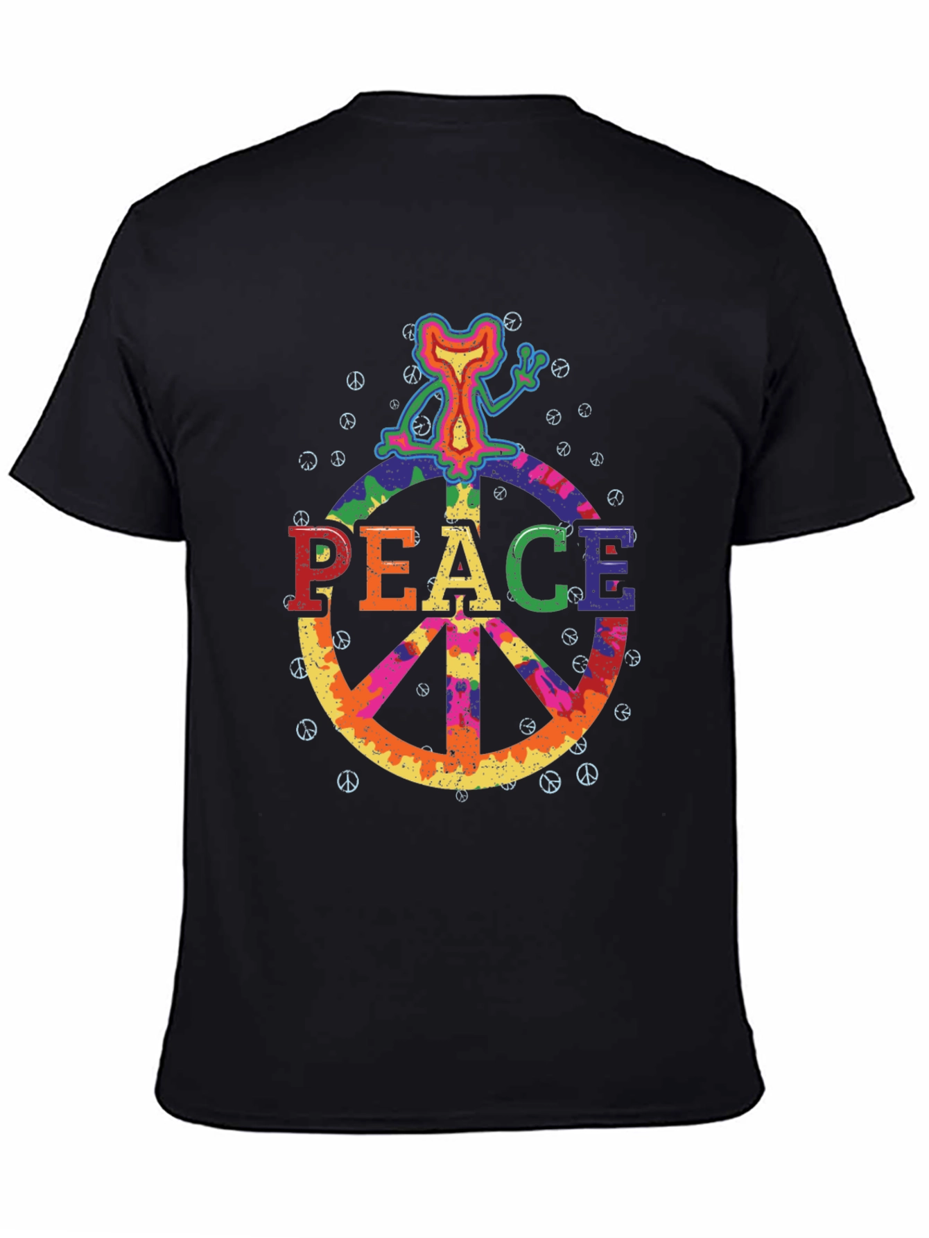 Black Retro Peace Sign Graphic Tee - Black Cotton T-Shirt view 4