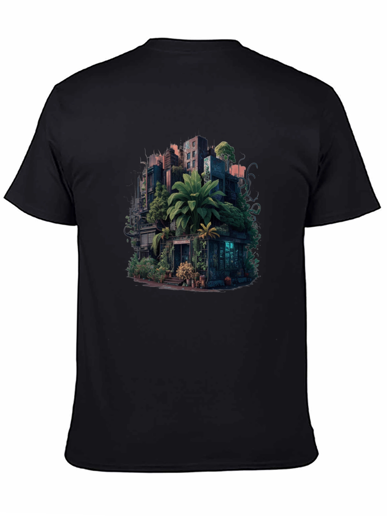 Black Urban Jungle T-Shirt: City Meets Nature Tee view 4