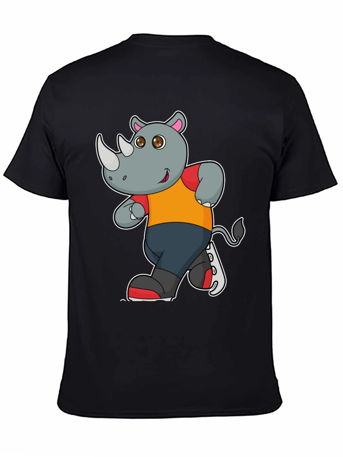 Black Rhino Cartoon Graphic T-Shirt - Black Cotton Tee view 4