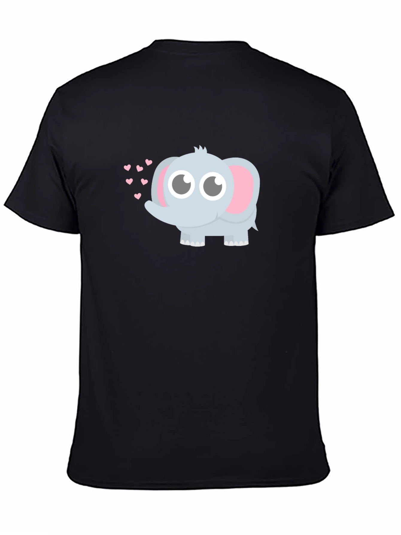 Black Cute Elephant Heart Graphic Black T-Shirt view 4