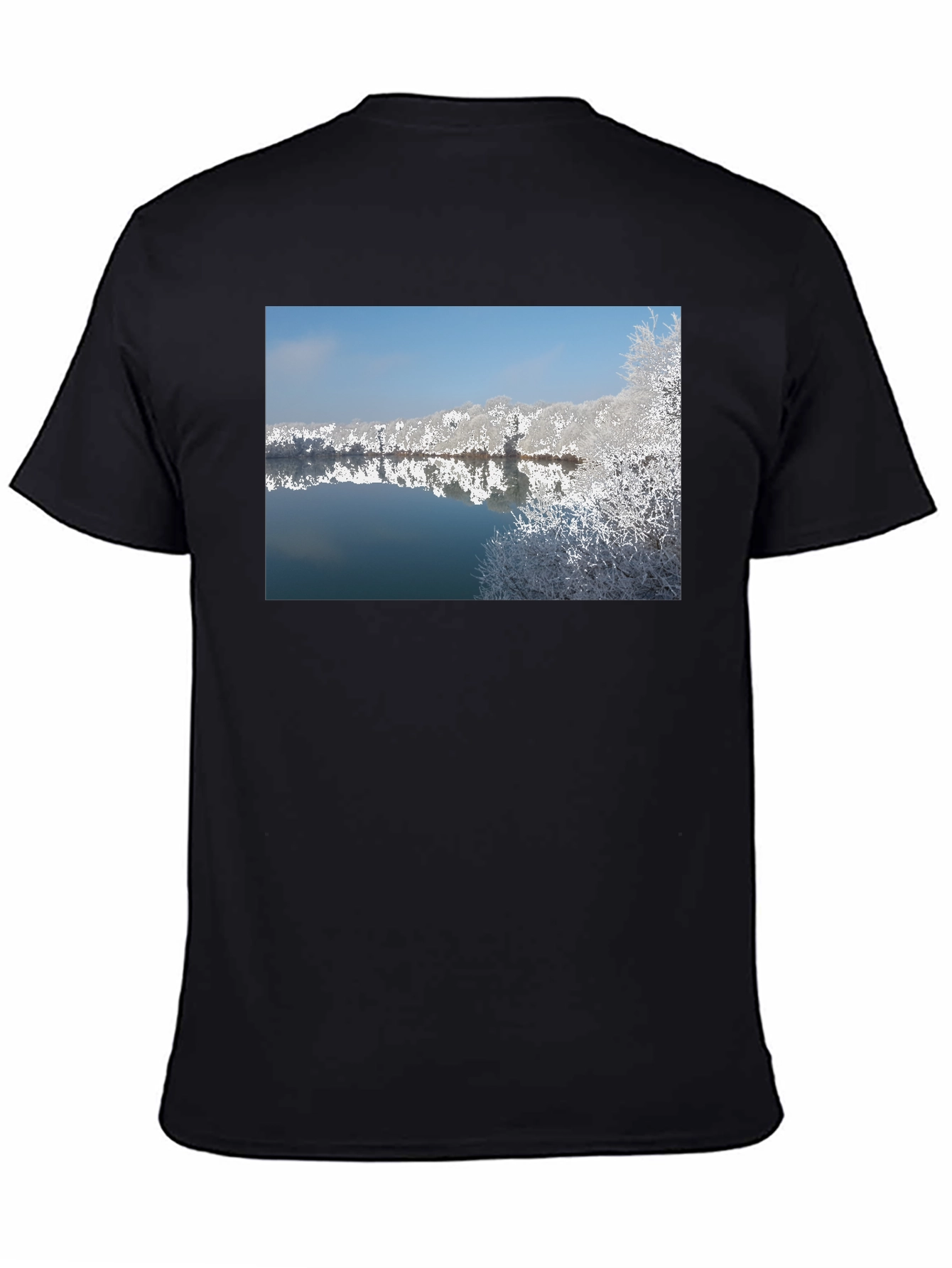 Black Winter Lake Reflection Black T-Shirt view 4
