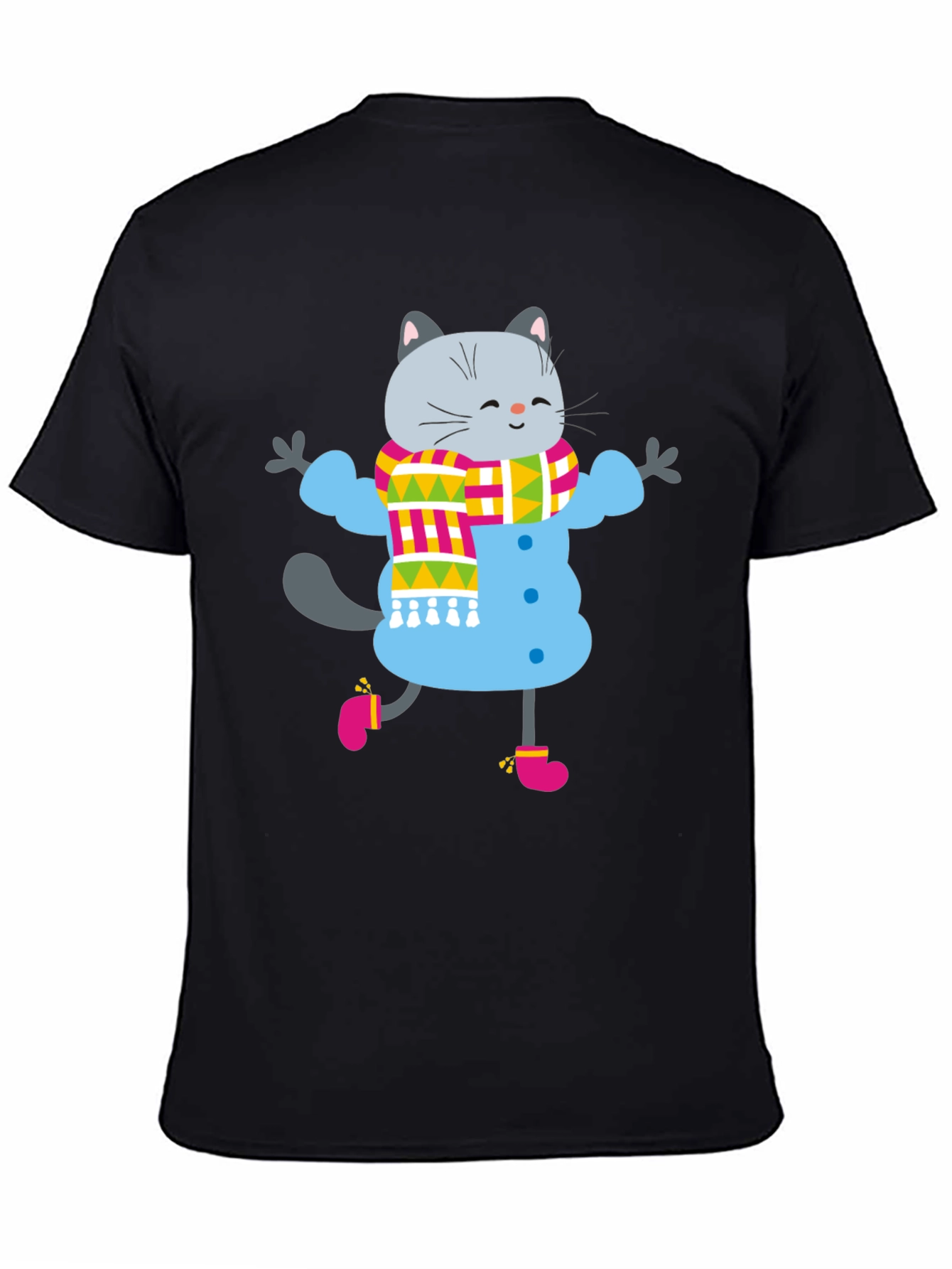 Black Winter Cat Graphic Tee - Fun & Festive view 4