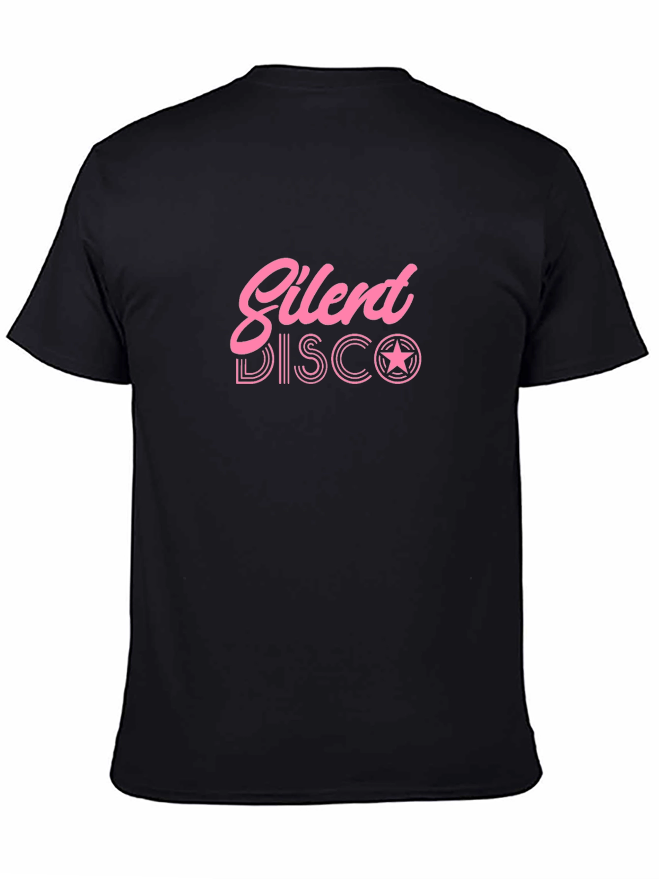 Black Silent Disco T-Shirt - Black Tee with Pink Graphic view 4