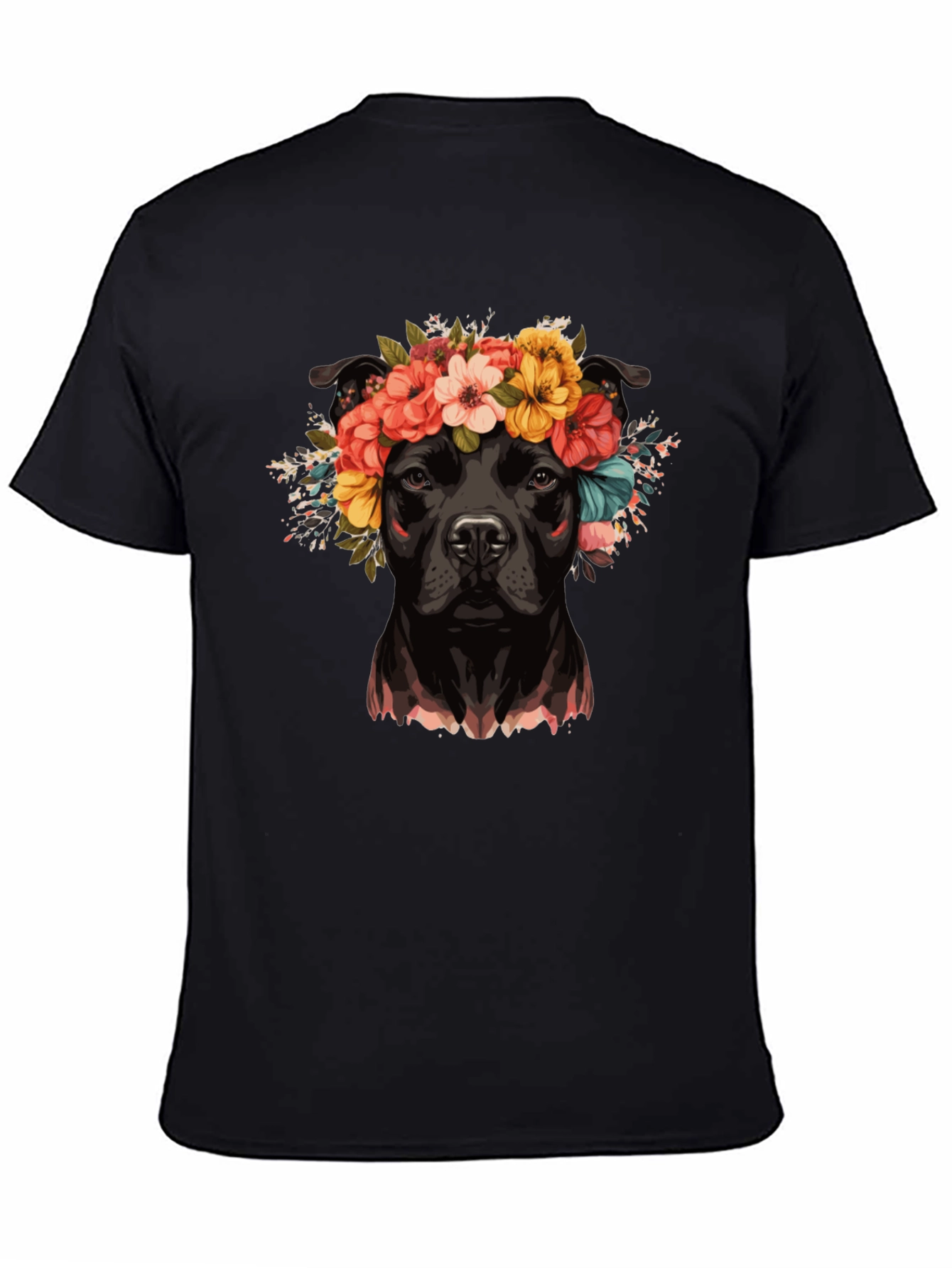 Black Dog with Flower Crown T-Shirt view 4