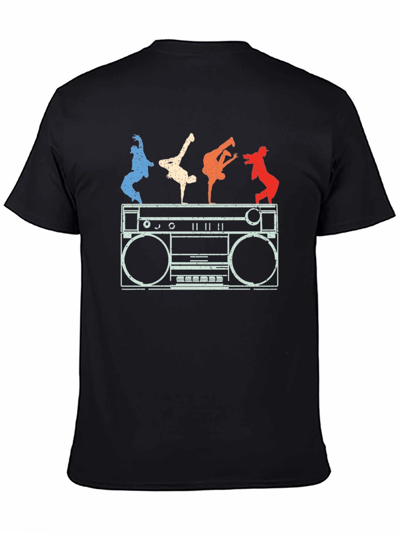 Black Retro Boombox & B-Boys Graphic T-Shirt view 4