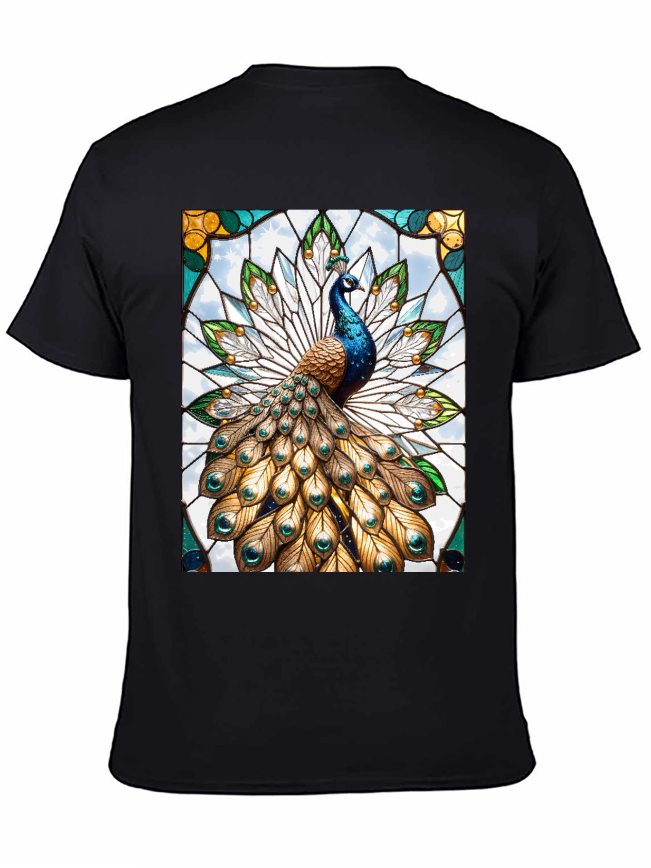 Black Peacock Stained Glass Graphic T-Shirt view 4
