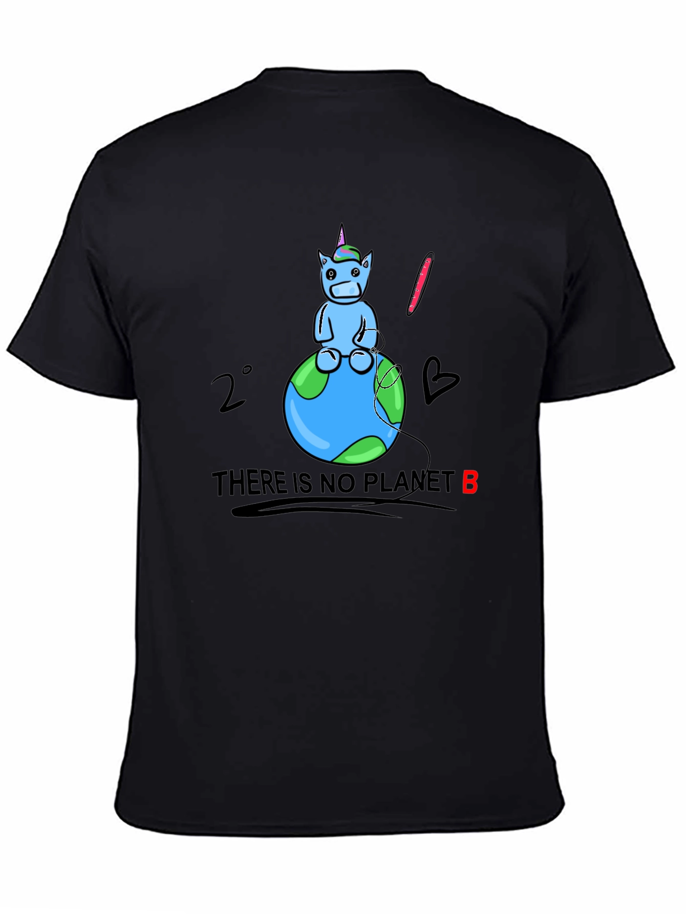 Black Save the Planet T-Shirt - Unicorn on Earth view 4