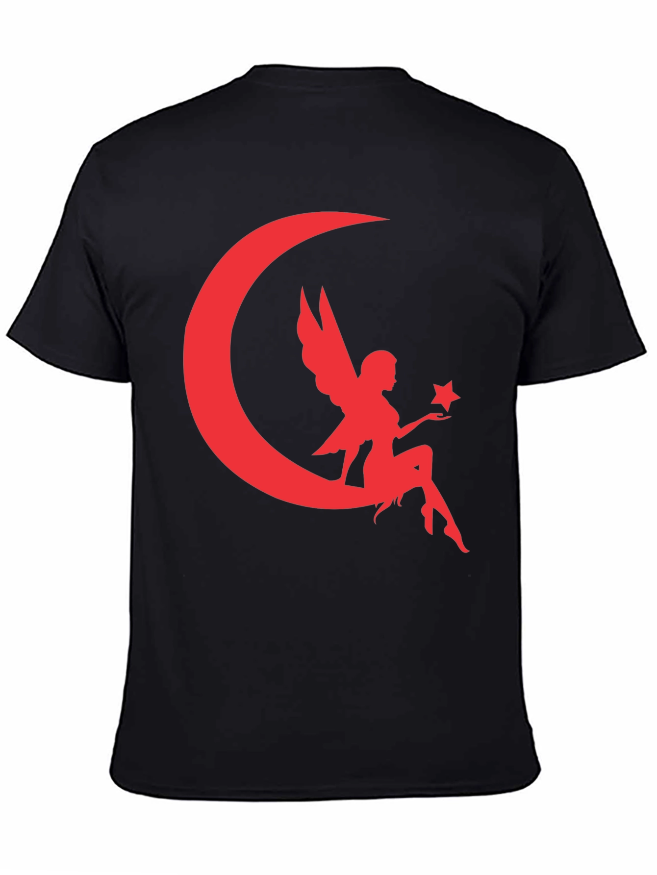 Black Fairy Moon Graphic Tee - Black Cotton Blend T-Shirt view 4