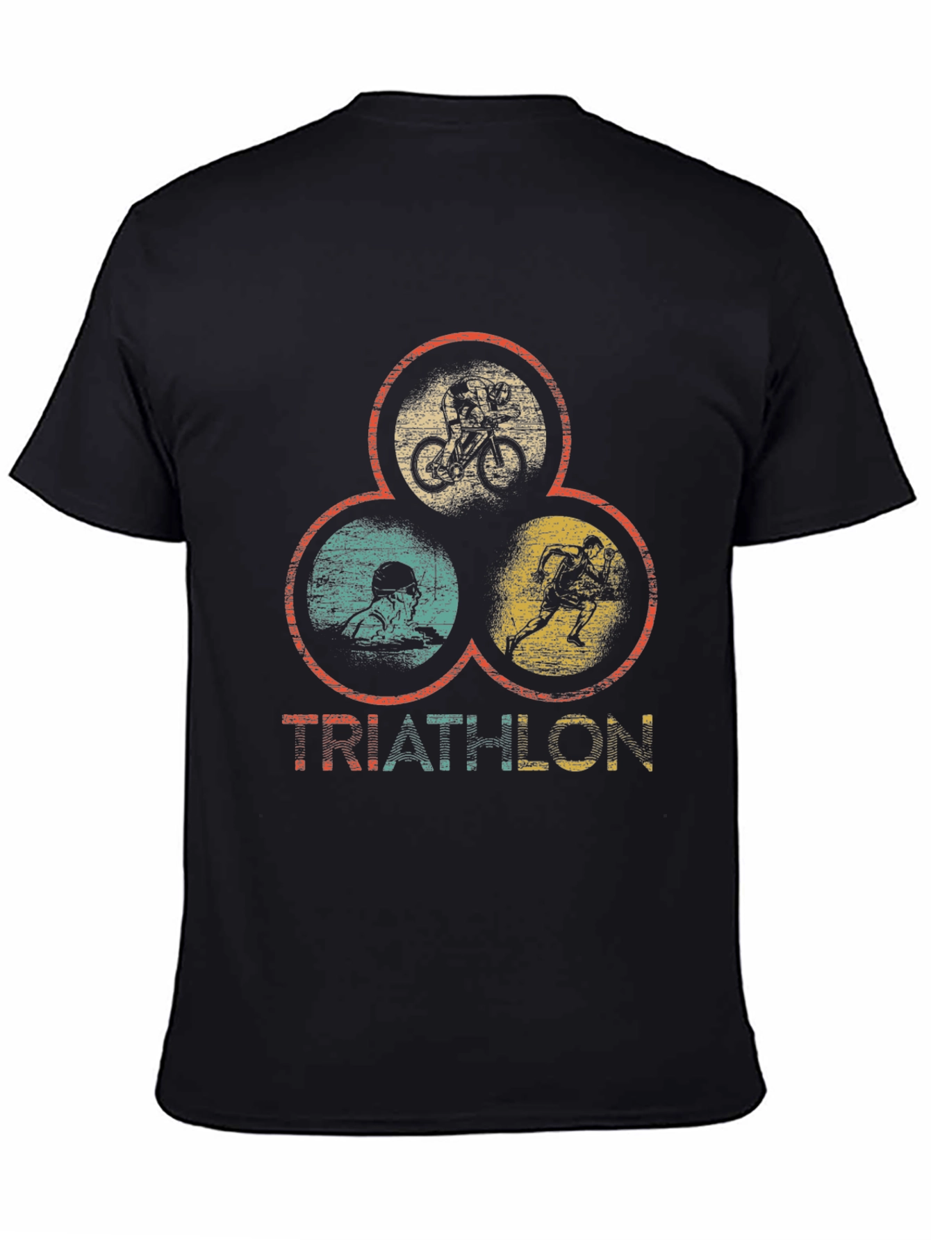 Black Triathlon T-Shirt: Vintage Style Sports Tee view 4