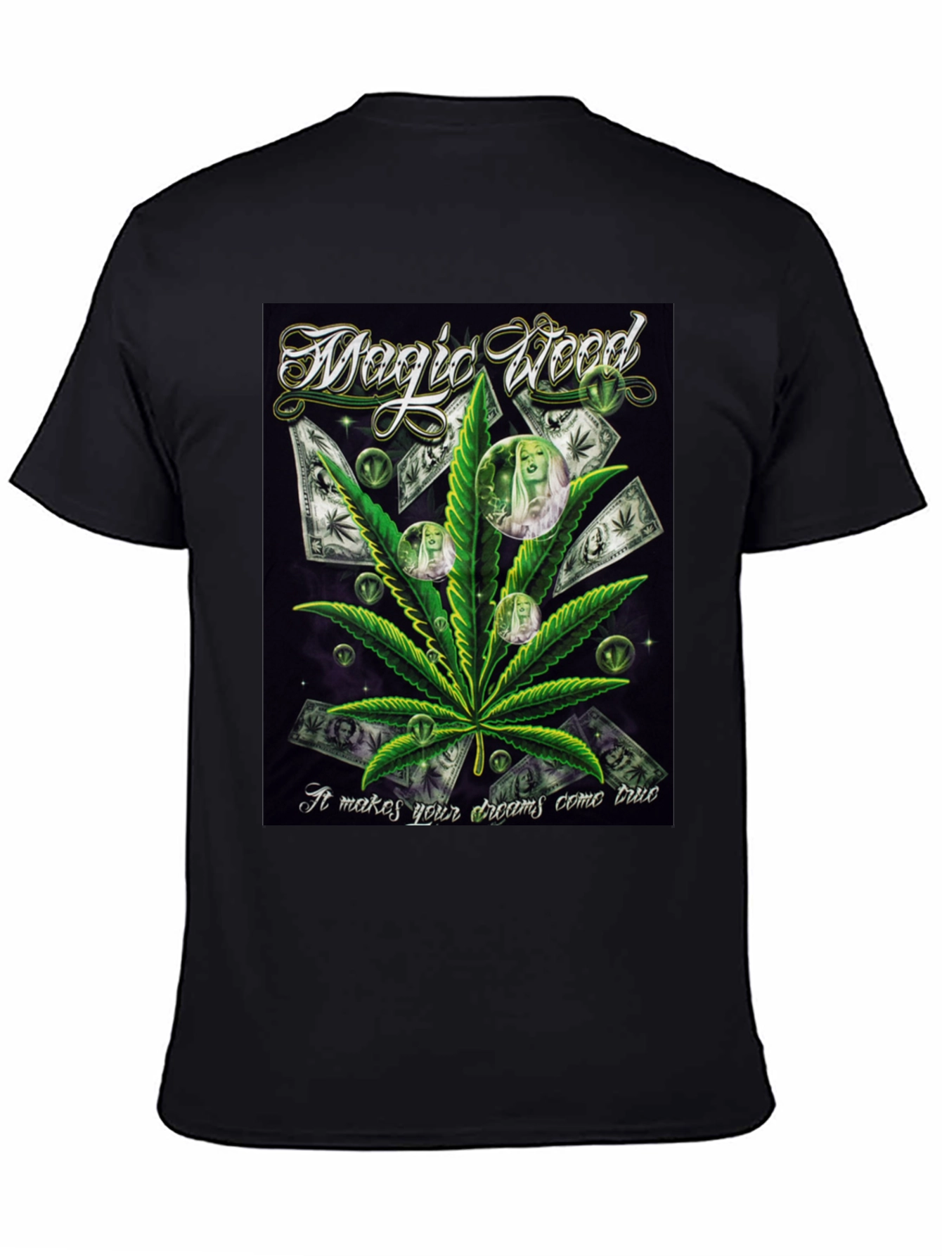 Black Magic Weed Graphic Print Black T-Shirt view 4