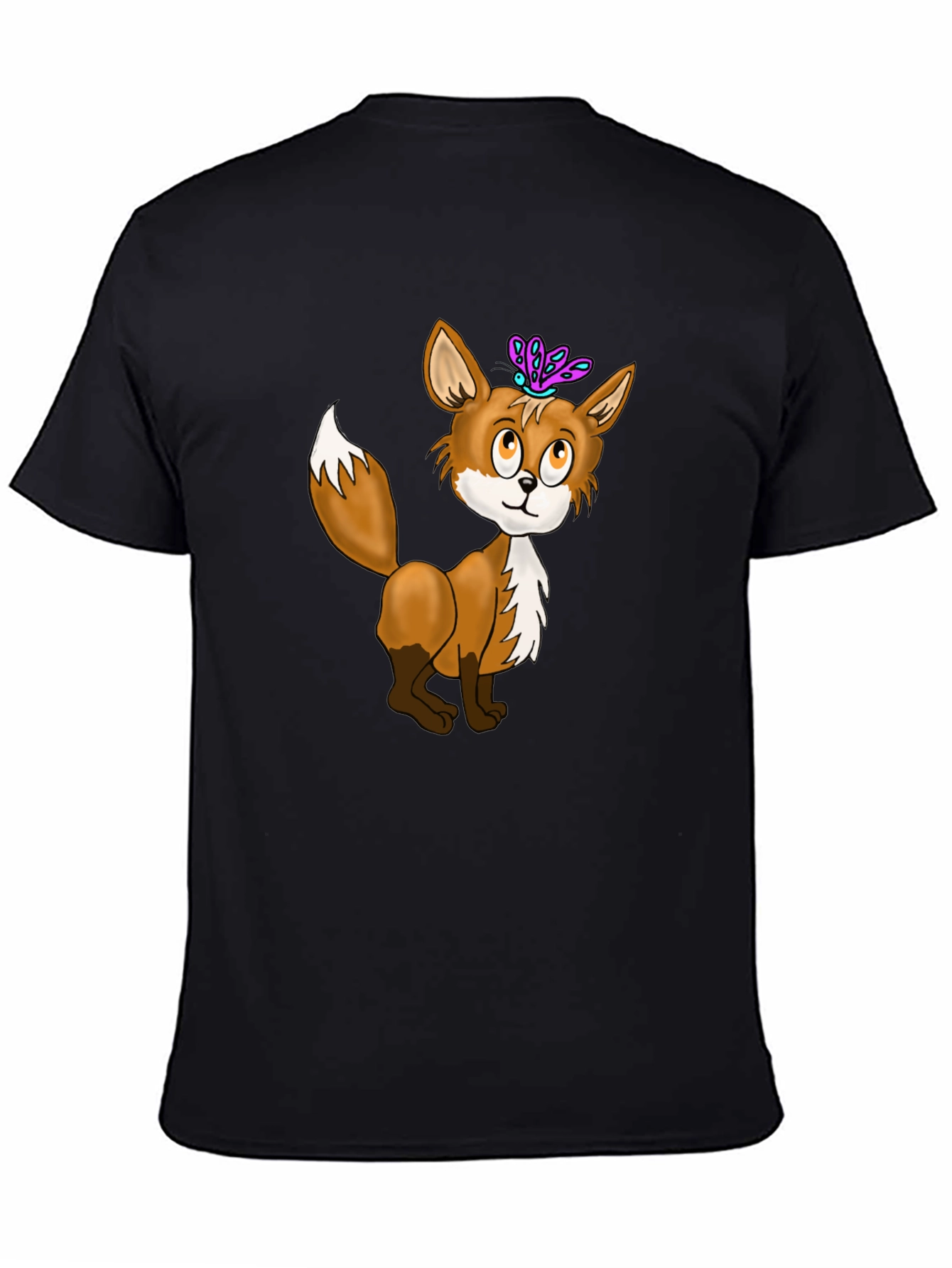 Black Fox & Butterfly Graphic Tee - Black Cotton T-Shirt view 4