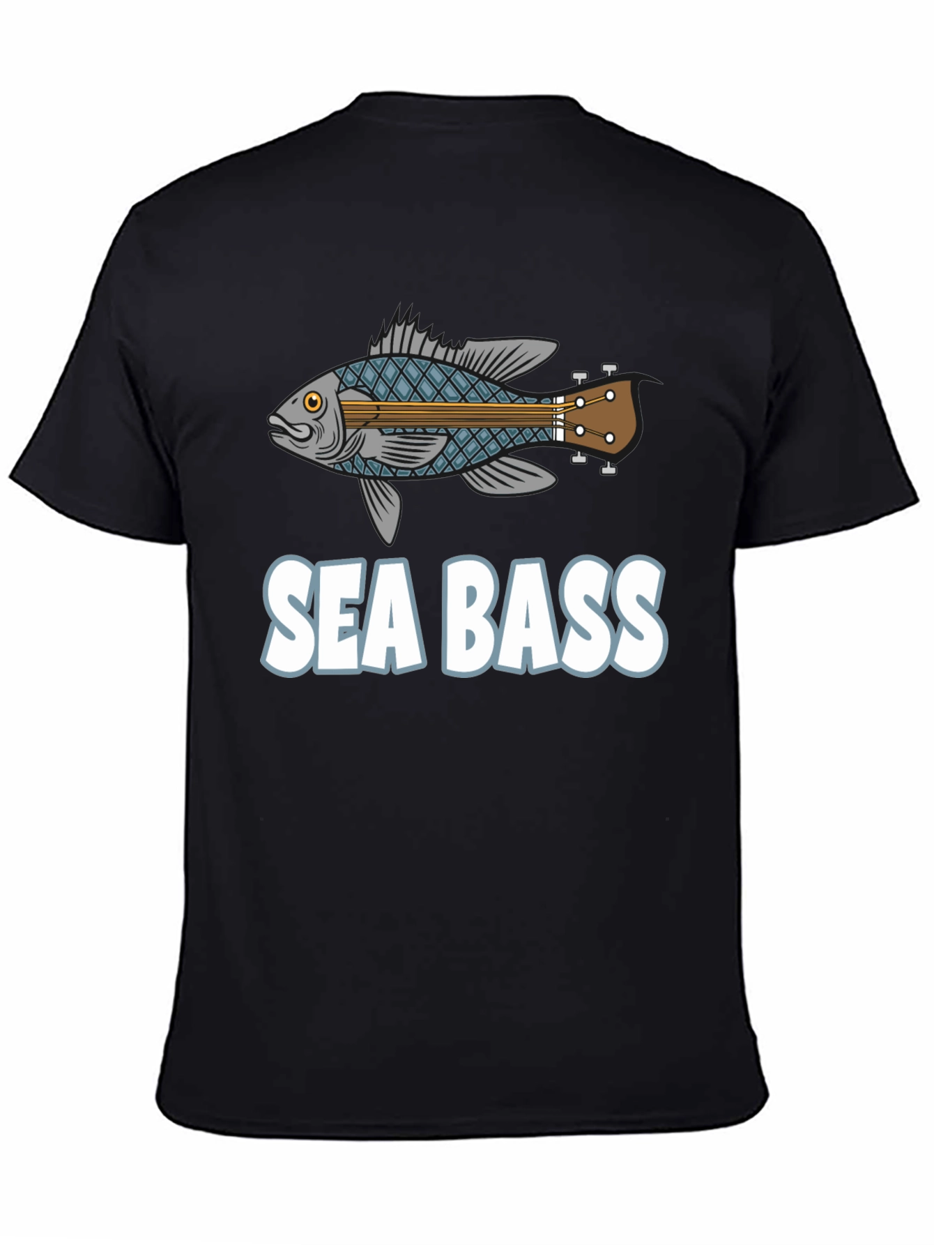 Black Sea Bass Guitar T-Shirt - Funny Music Fishing Tee view 4