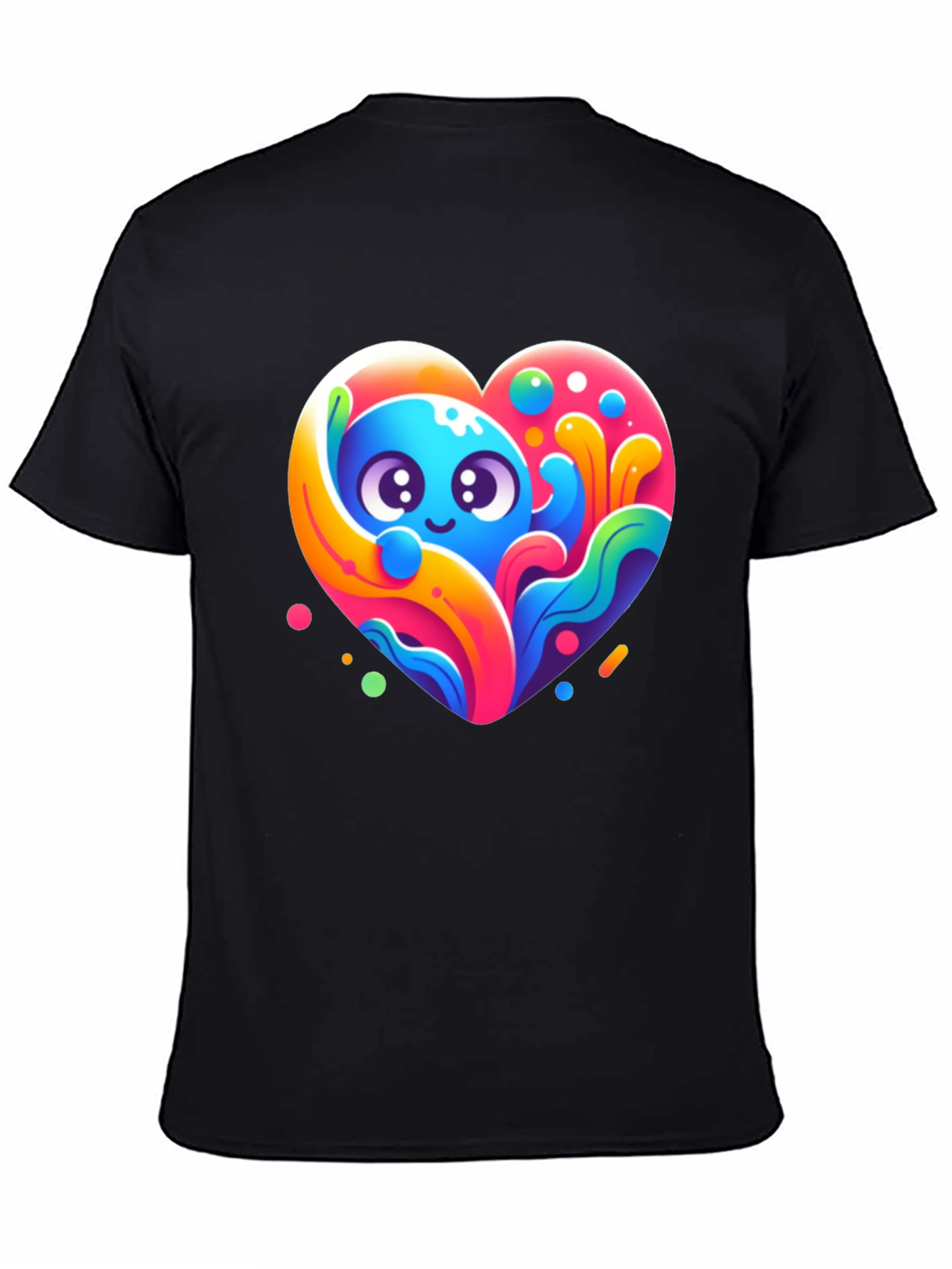 Black Cute Cartoon Heart Graphic Black T-Shirt view 4