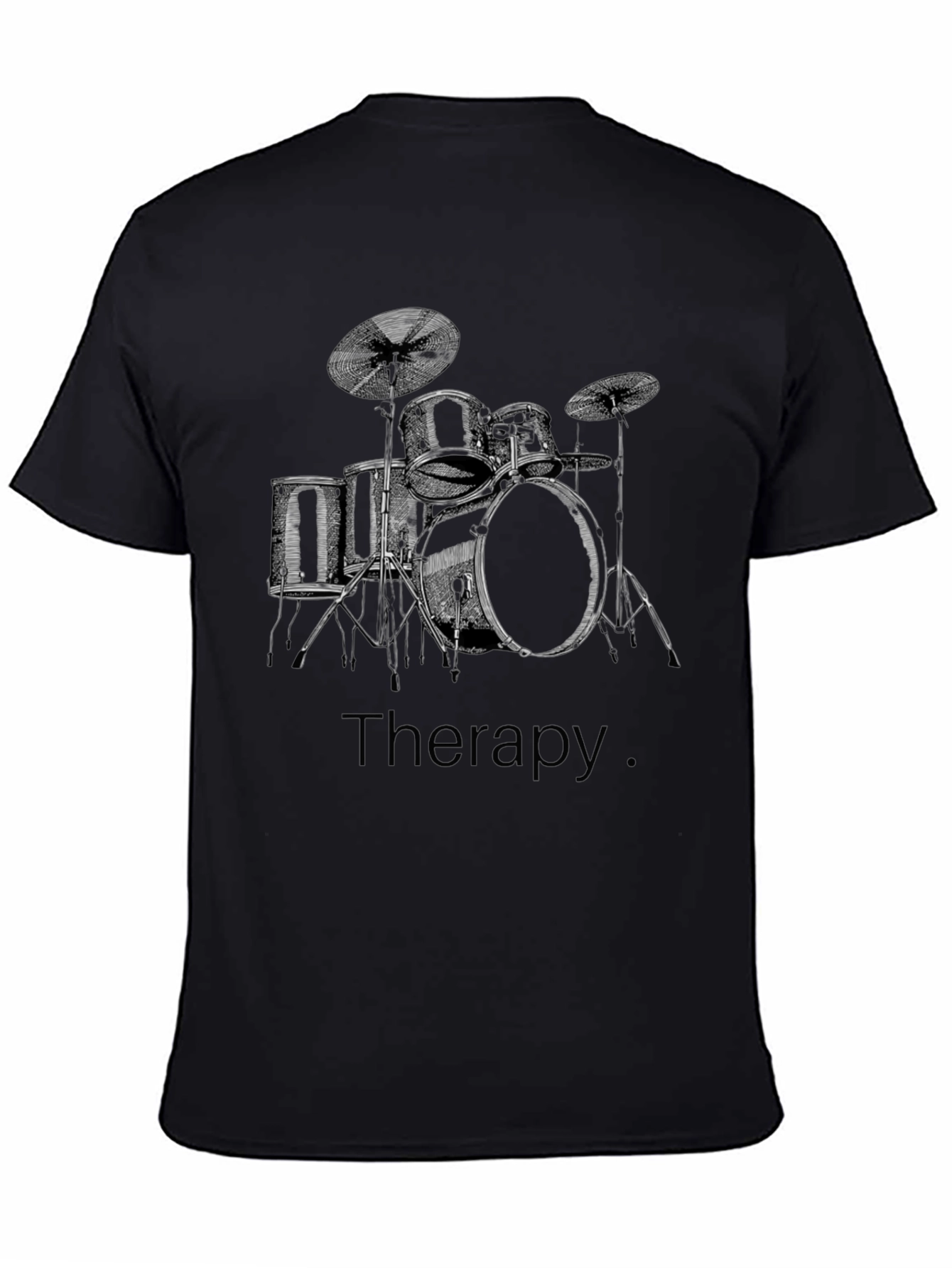 Black Drum Set Therapy T-Shirt - Music Lover Tee view 4