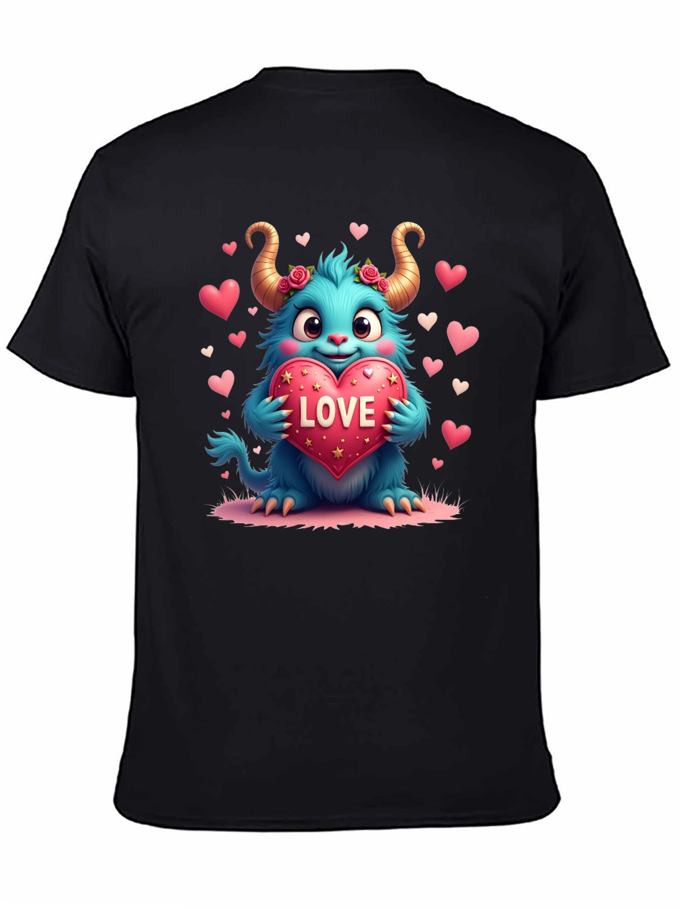 Black Monster Love Graphic Tee - Heart Valentine's view 4