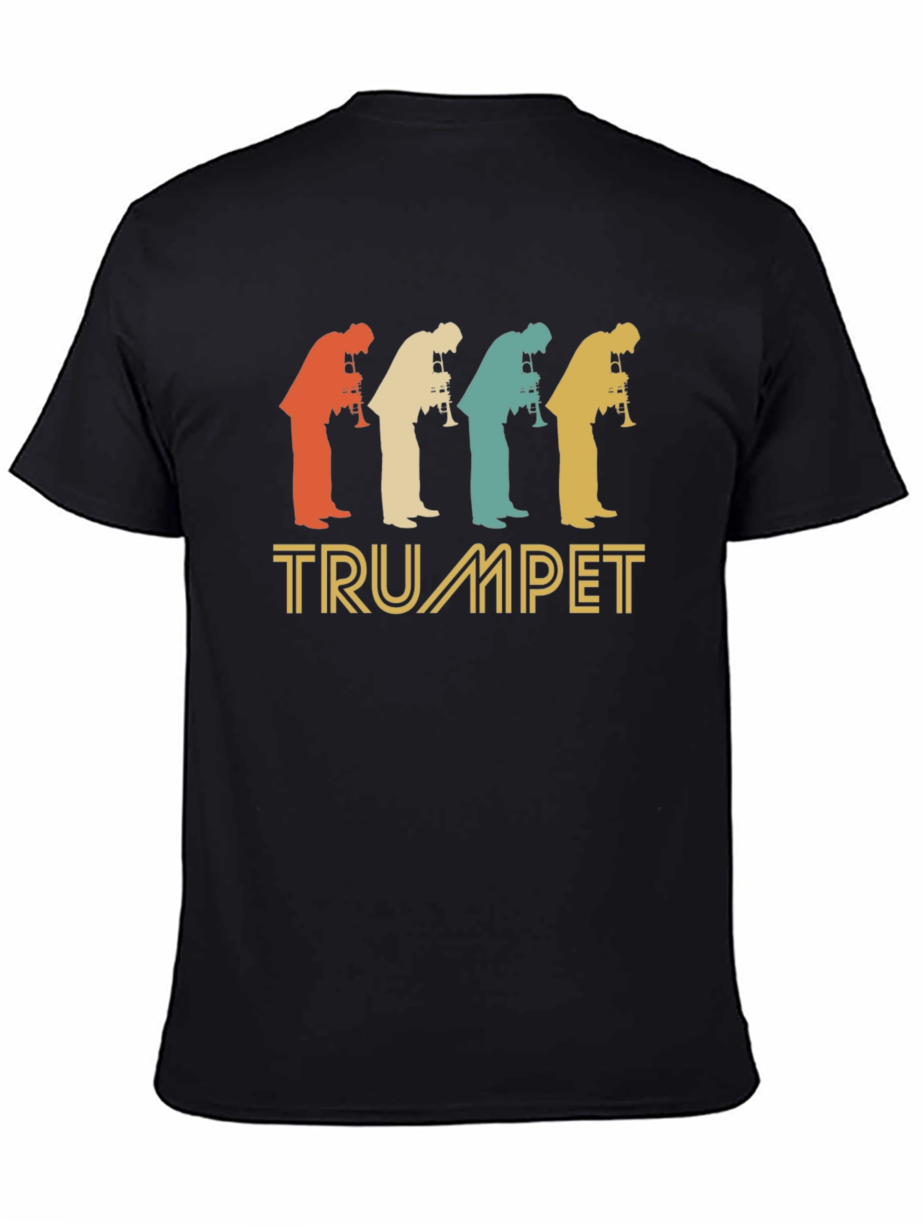 Black Vintage Trumpet Player Silhouette T-Shirt view 4