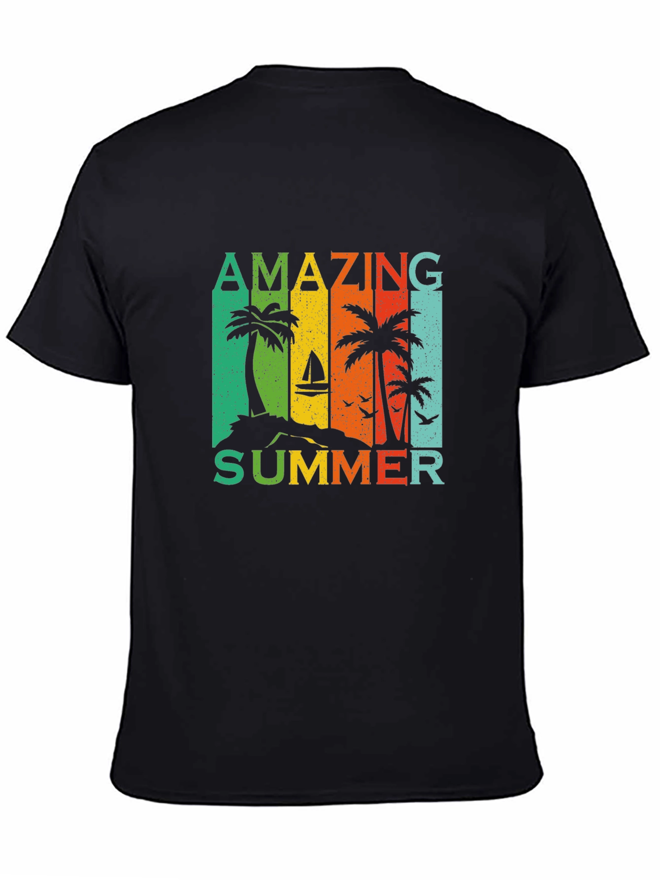 Black Amazing Summer Graphic T-Shirt - Tropical Palm Tree Design view 4