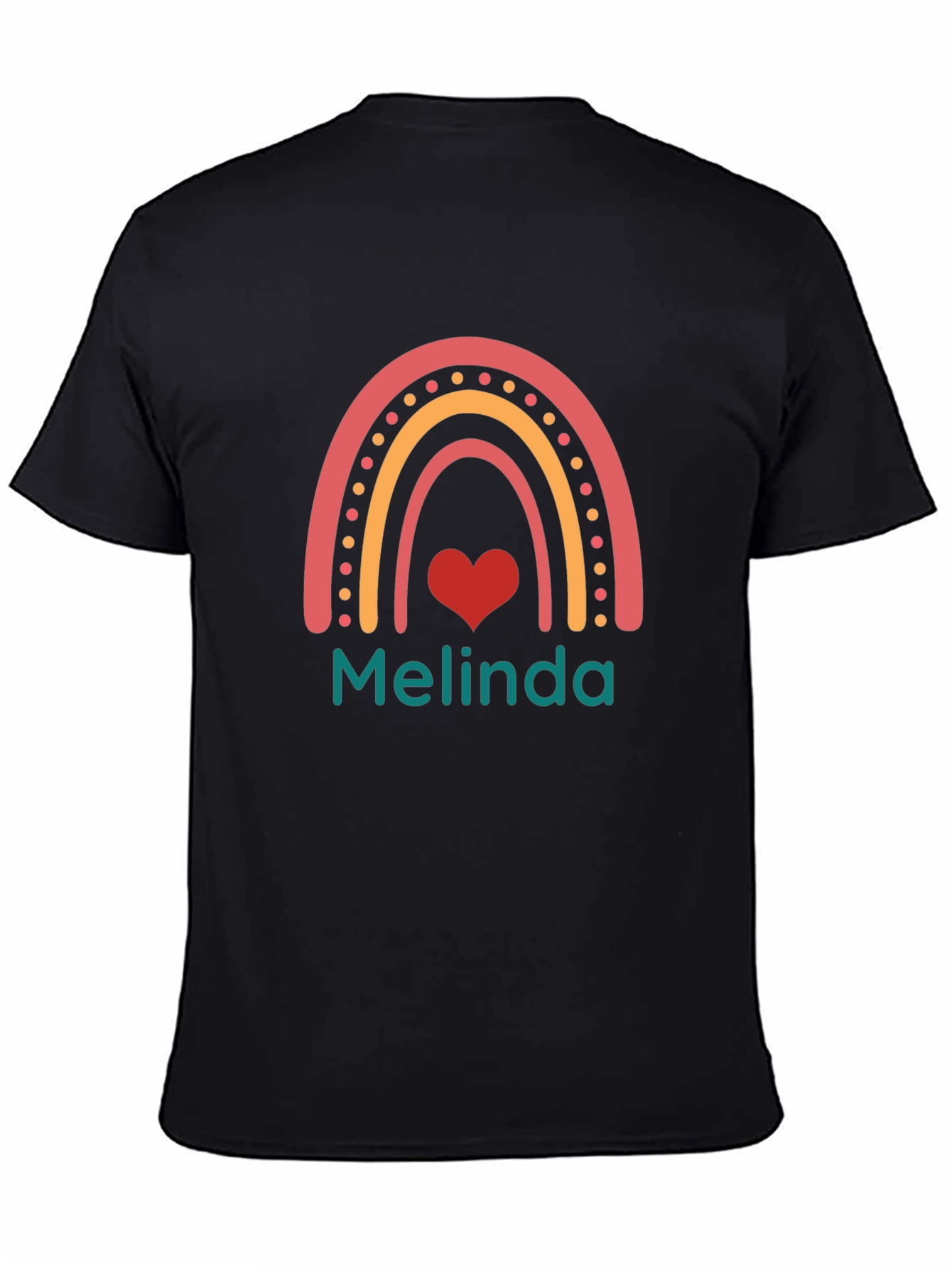Black Personalized Rainbow Heart T-Shirt - Melinda view 4