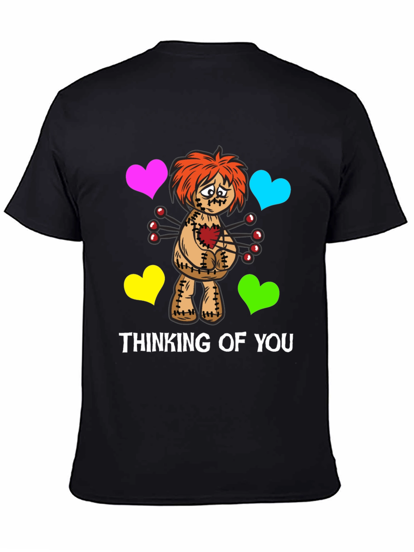Black Thinking of You Voodoo Doll Graphic T-Shirt view 4