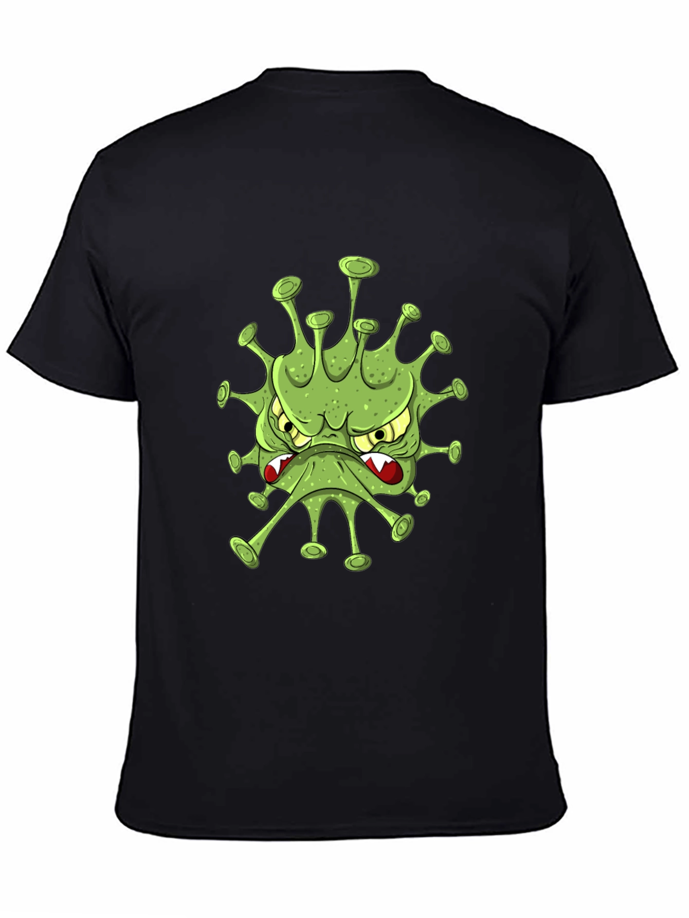 Black Men's Black T-Shirt with Cartoon Virus Design view 4