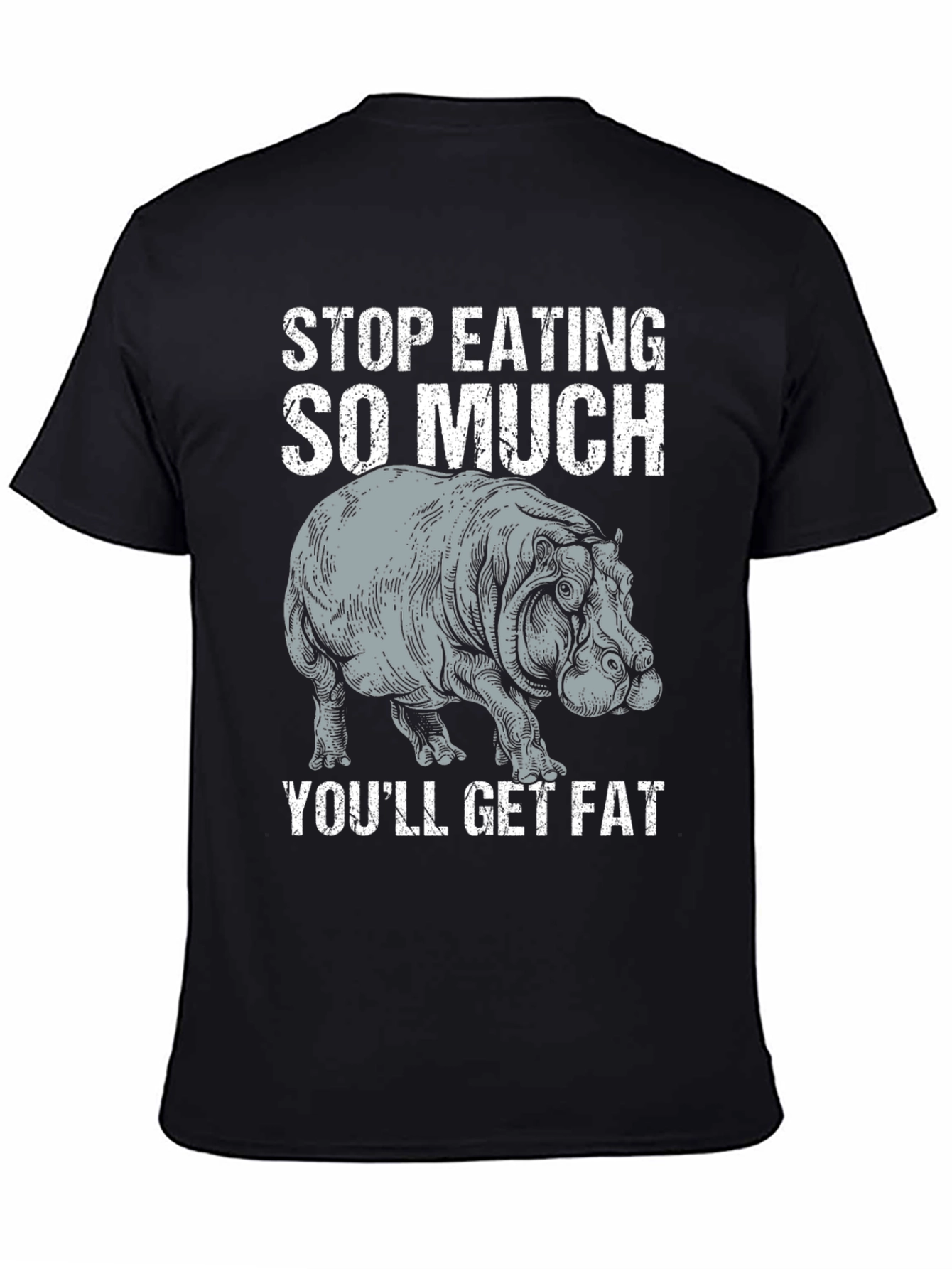 Black Stop Eating So Much Hippo Graphic T-Shirt view 4