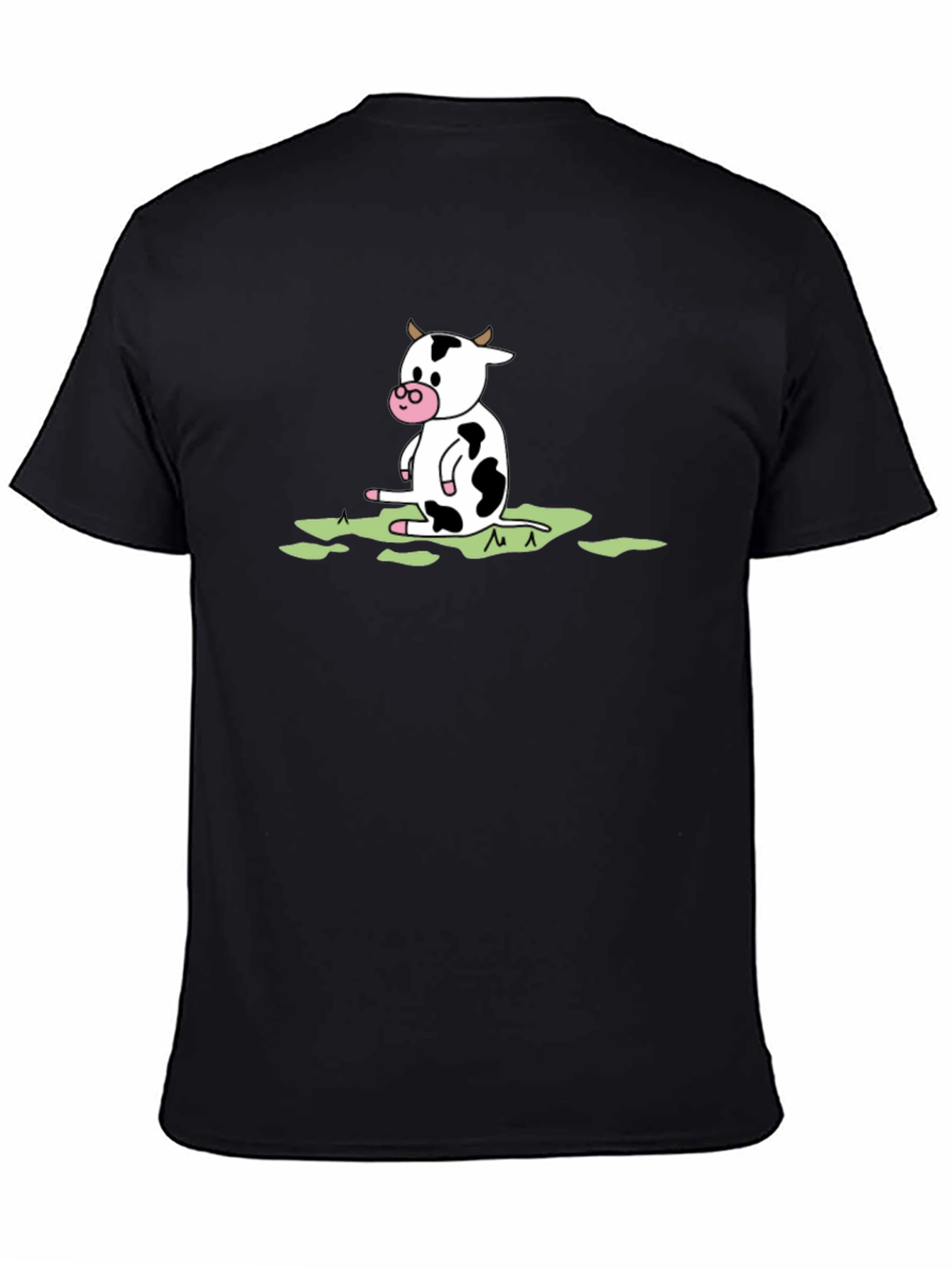 Black Cow Cartoon Graphic Tee - Black Cotton T-Shirt view 4