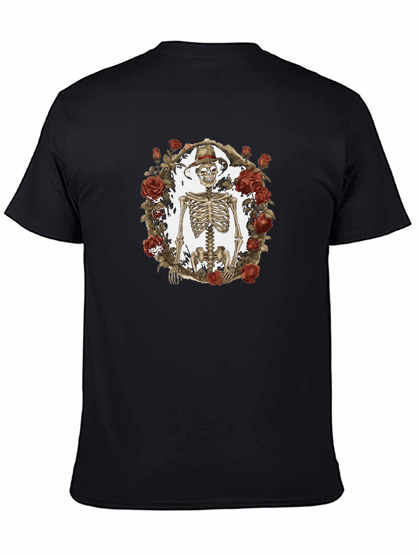 Black Skeleton & Roses Graphic Tee - Black Cotton Blend view 4