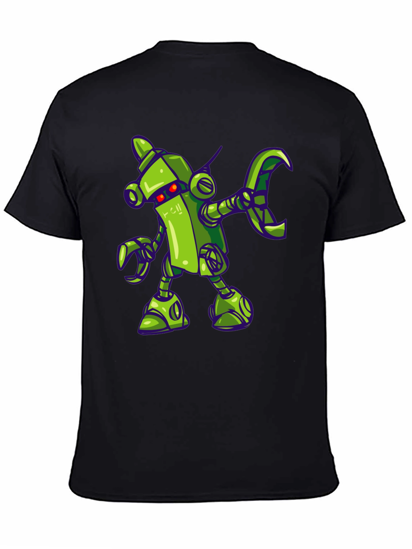 Black Cartoon Robot Graphic Tee - Black Cotton Shirt view 4