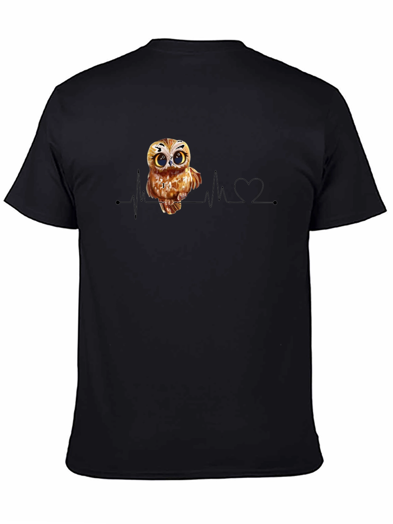 Black Owl Heartbeat Black T-Shirt view 4