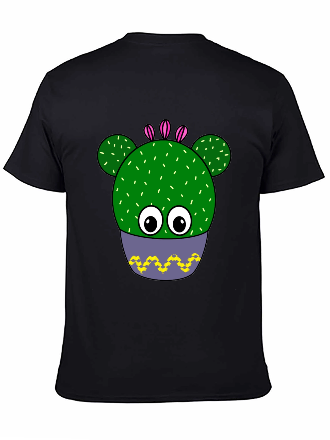 Black Funny Cactus Plant Graphic Print T-Shirt view 4