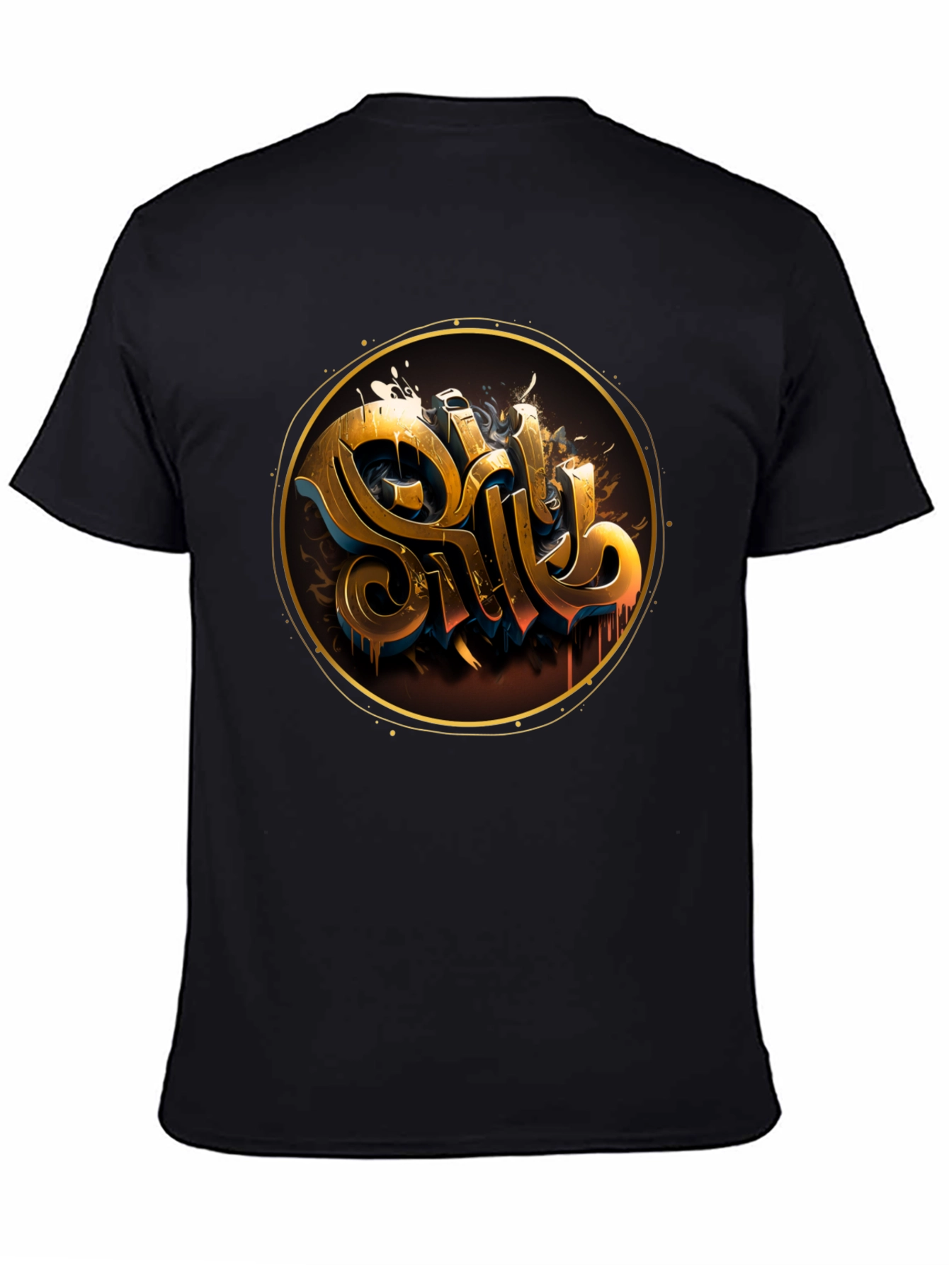 Black Gold Letter Graphic Black Tee - Stylish Casual Wear view 4