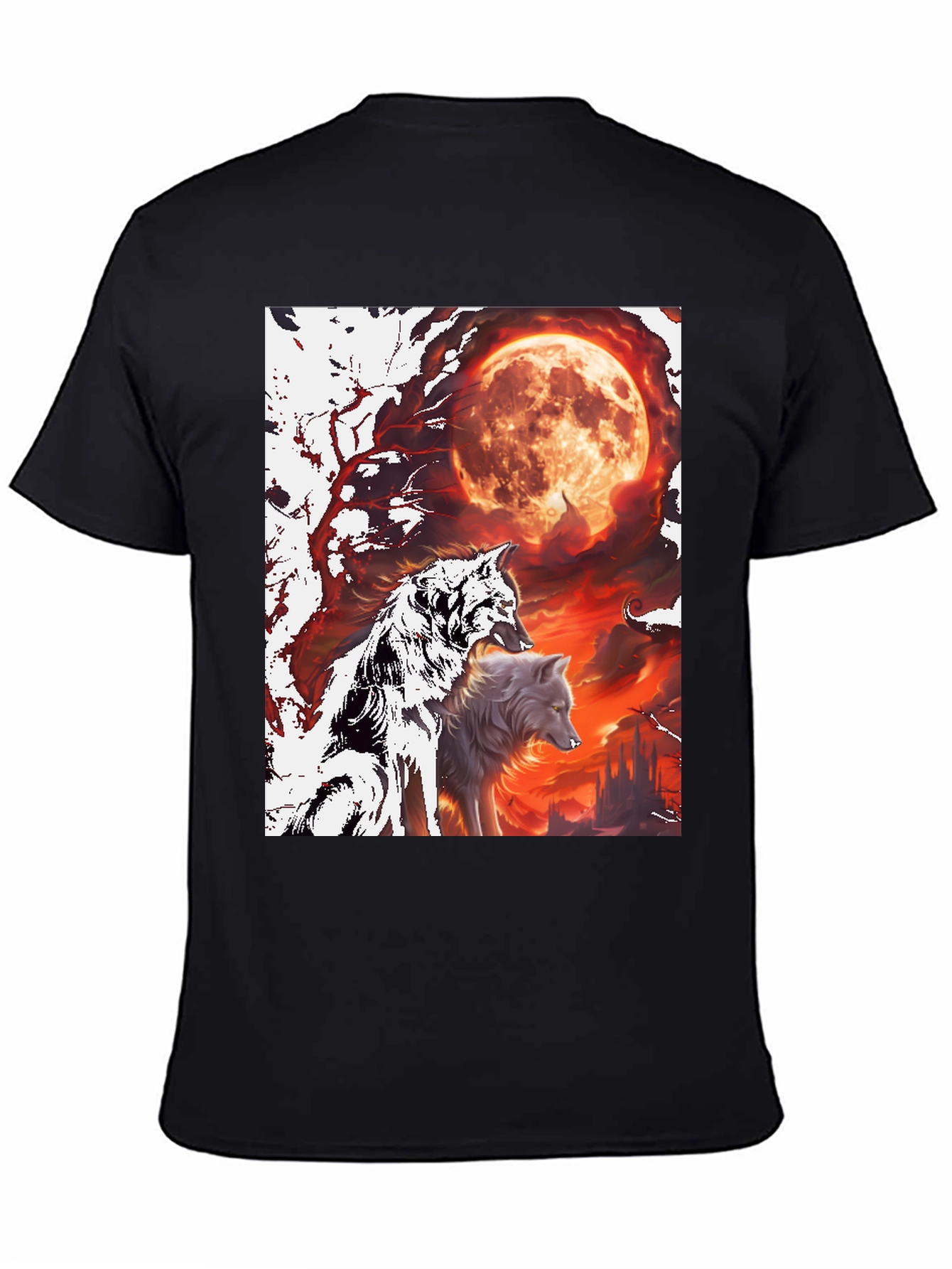 Black Wolf Pack Moon Graphic Tee - Black Cotton view 4