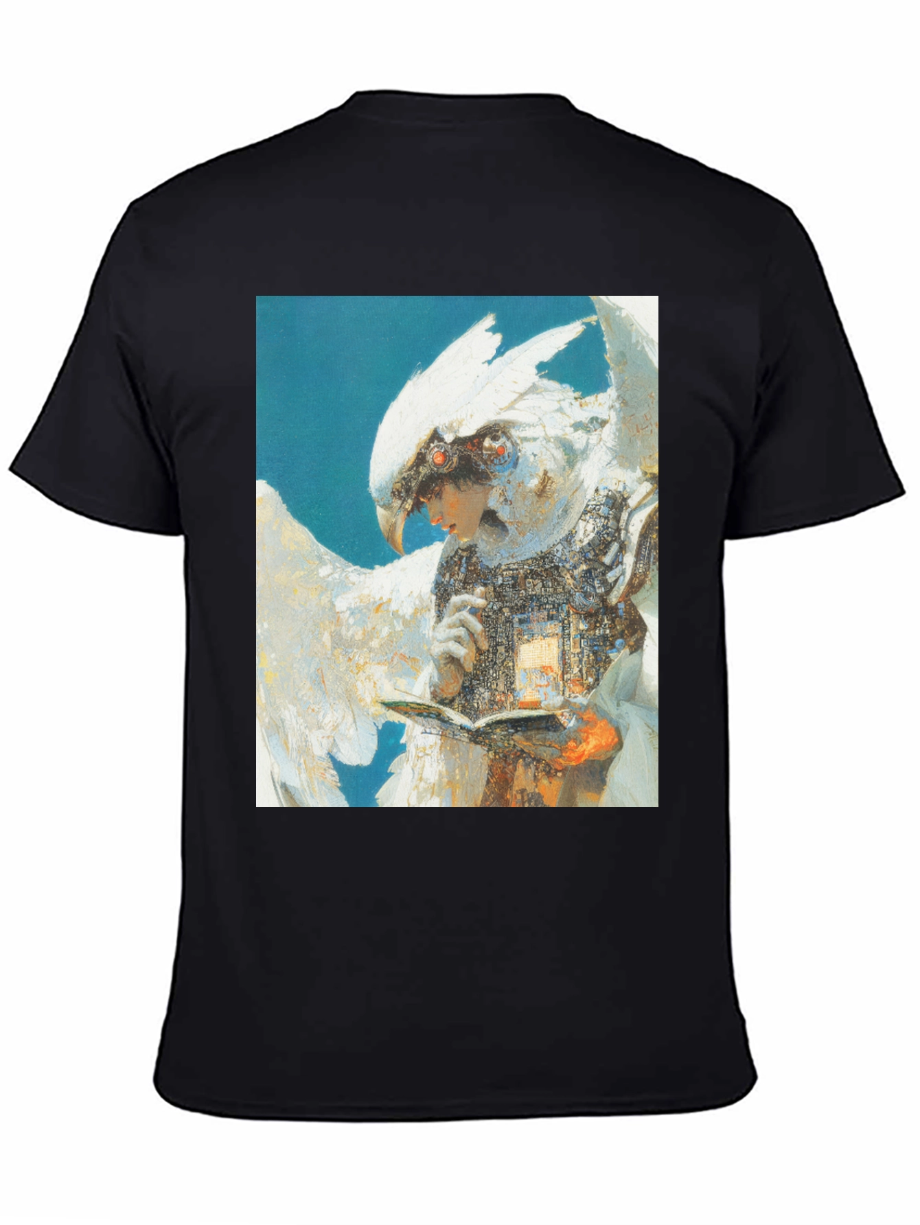 Black Futuristic Bird-Human Hybrid Graphic Tee view 4