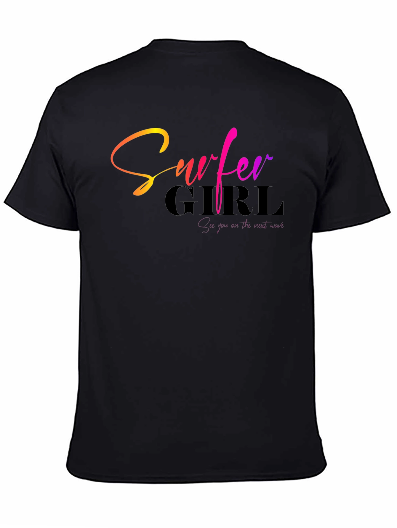 Black Surfer Girl Gradient Text Black T-Shirt view 4