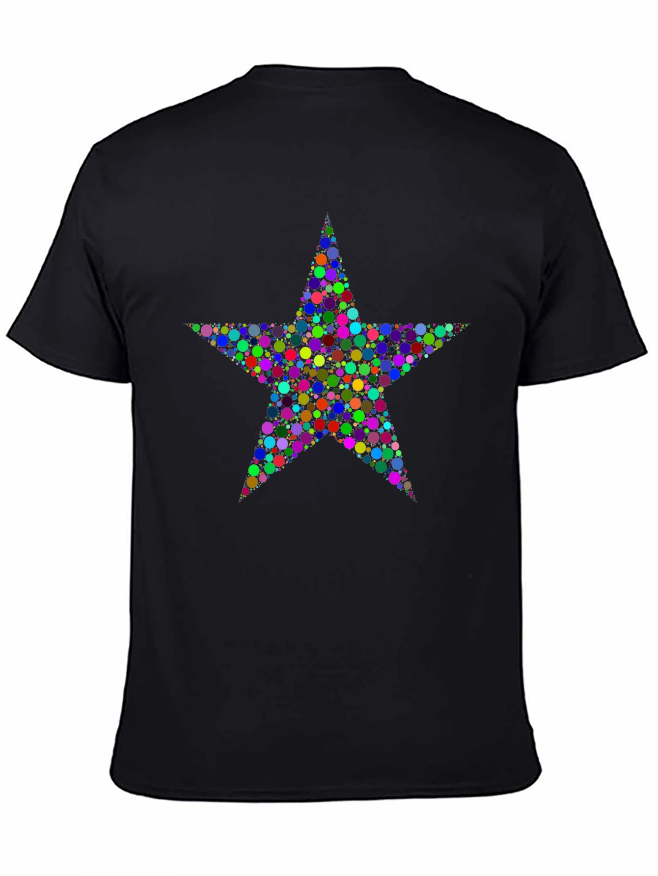 Black Colorful Star Pattern Black T-Shirt view 4