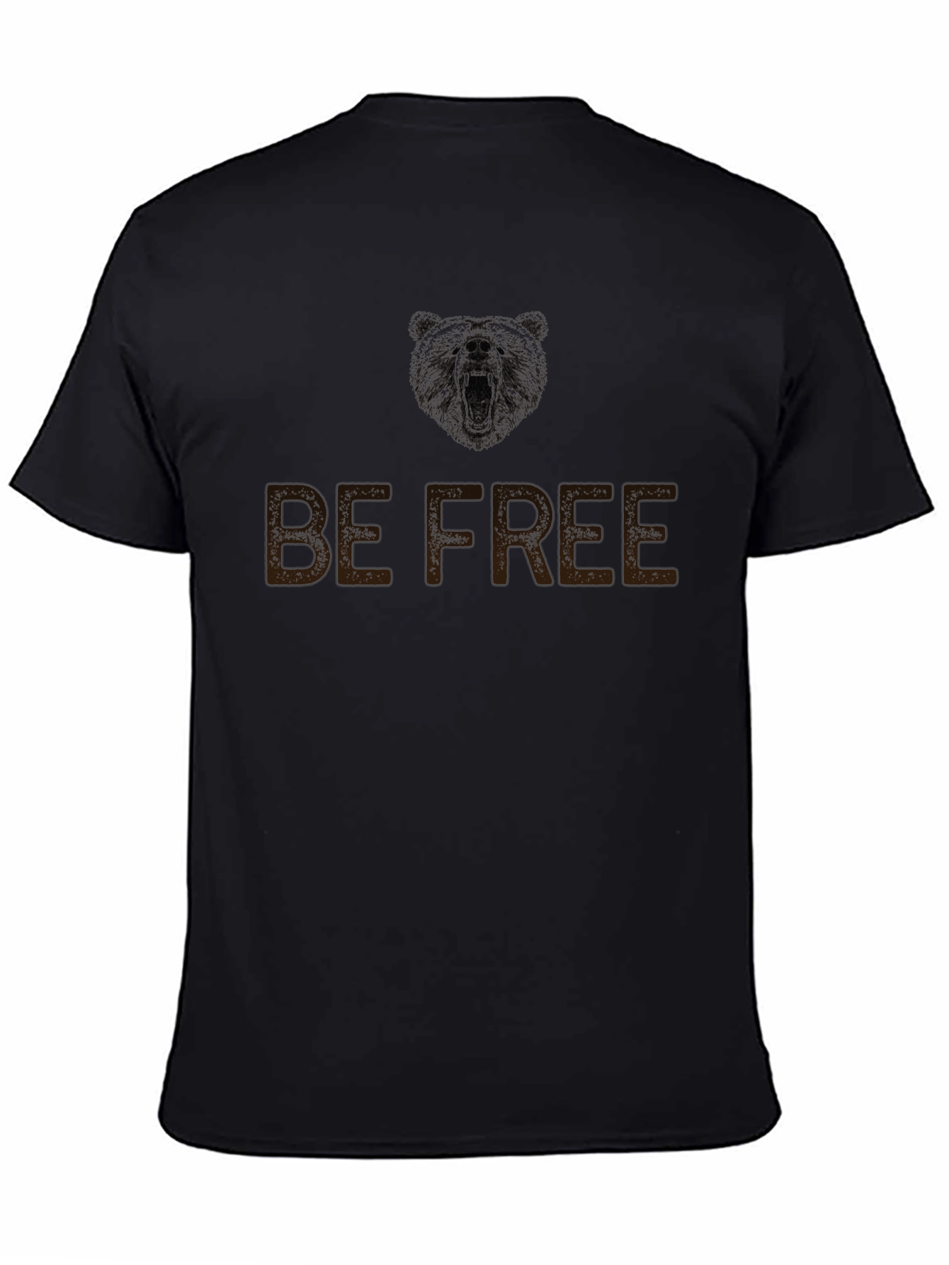 Black Be Free Bear Graphic Men's Black T-Shirt view 4