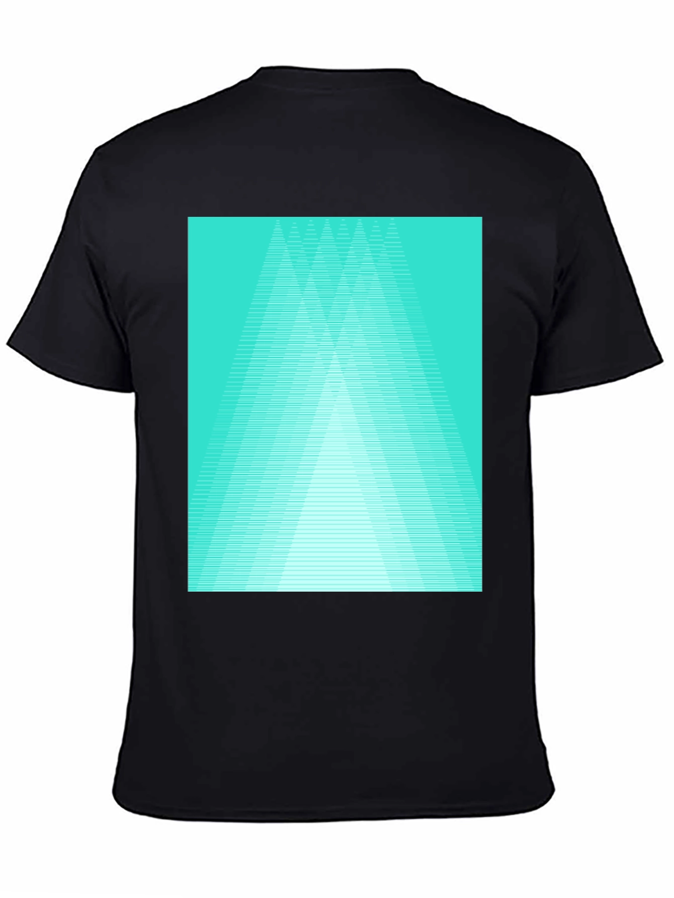 Black Retro Geometric Tee - Aqua Triangle Design view 4