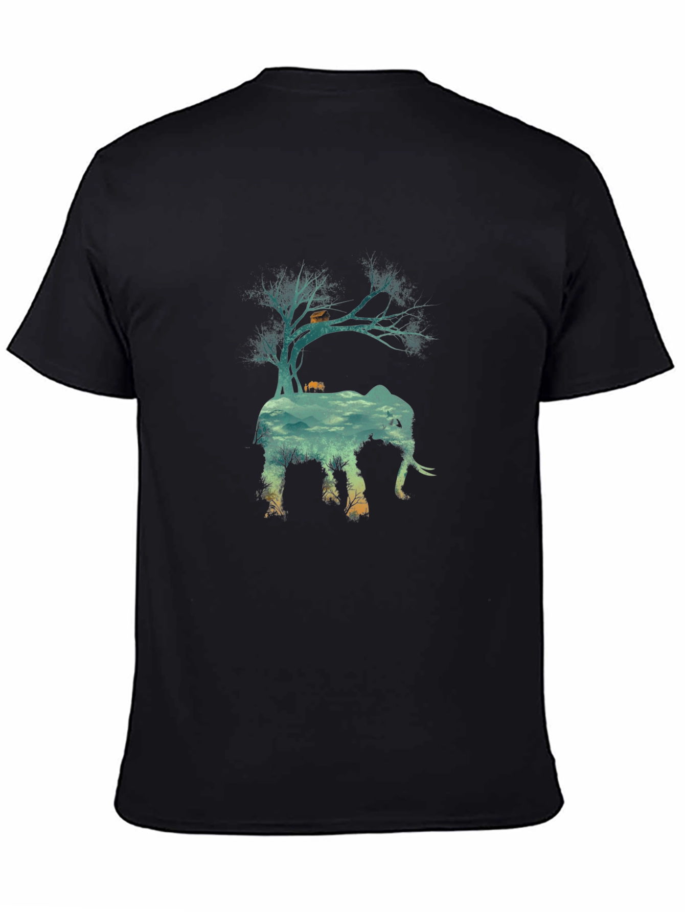 Black Nature Elephant Graphic Tee - Black Crew Neck T-Shirt view 4