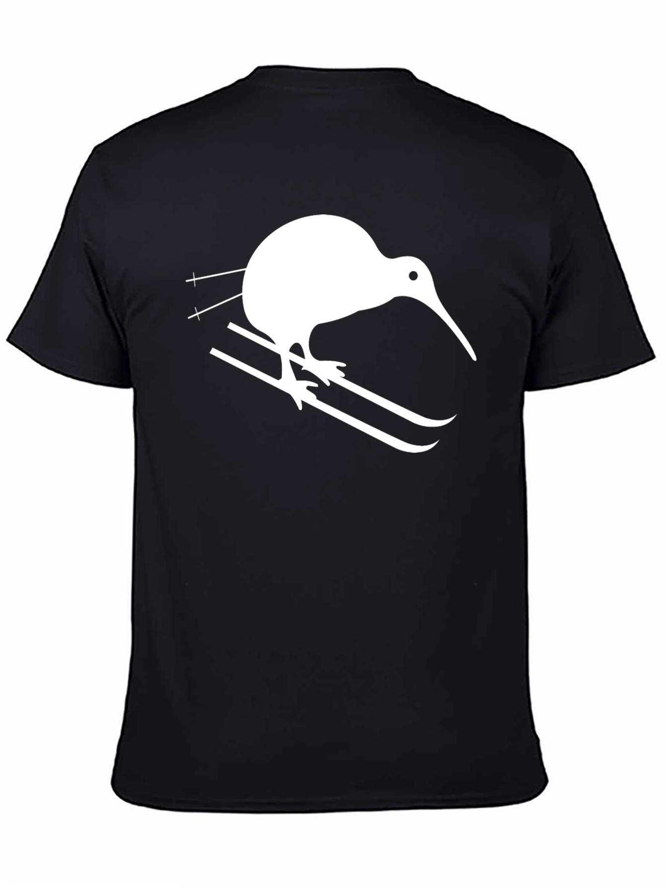 Black Kiwi Bird Skiing T-Shirt - Graphic Tee view 4
