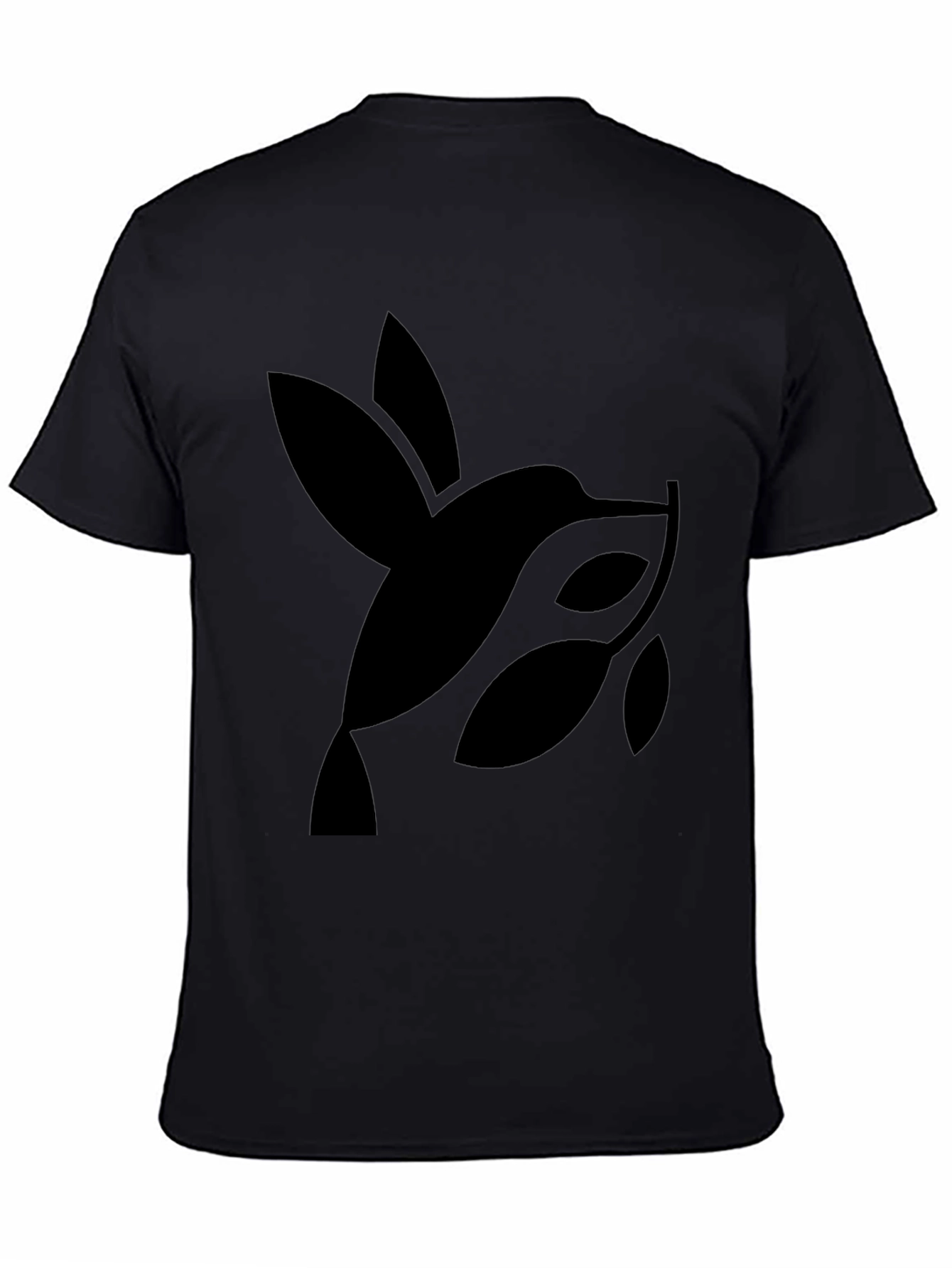 Black Men's Black T-Shirt with Abstract Hummingbird Design view 4