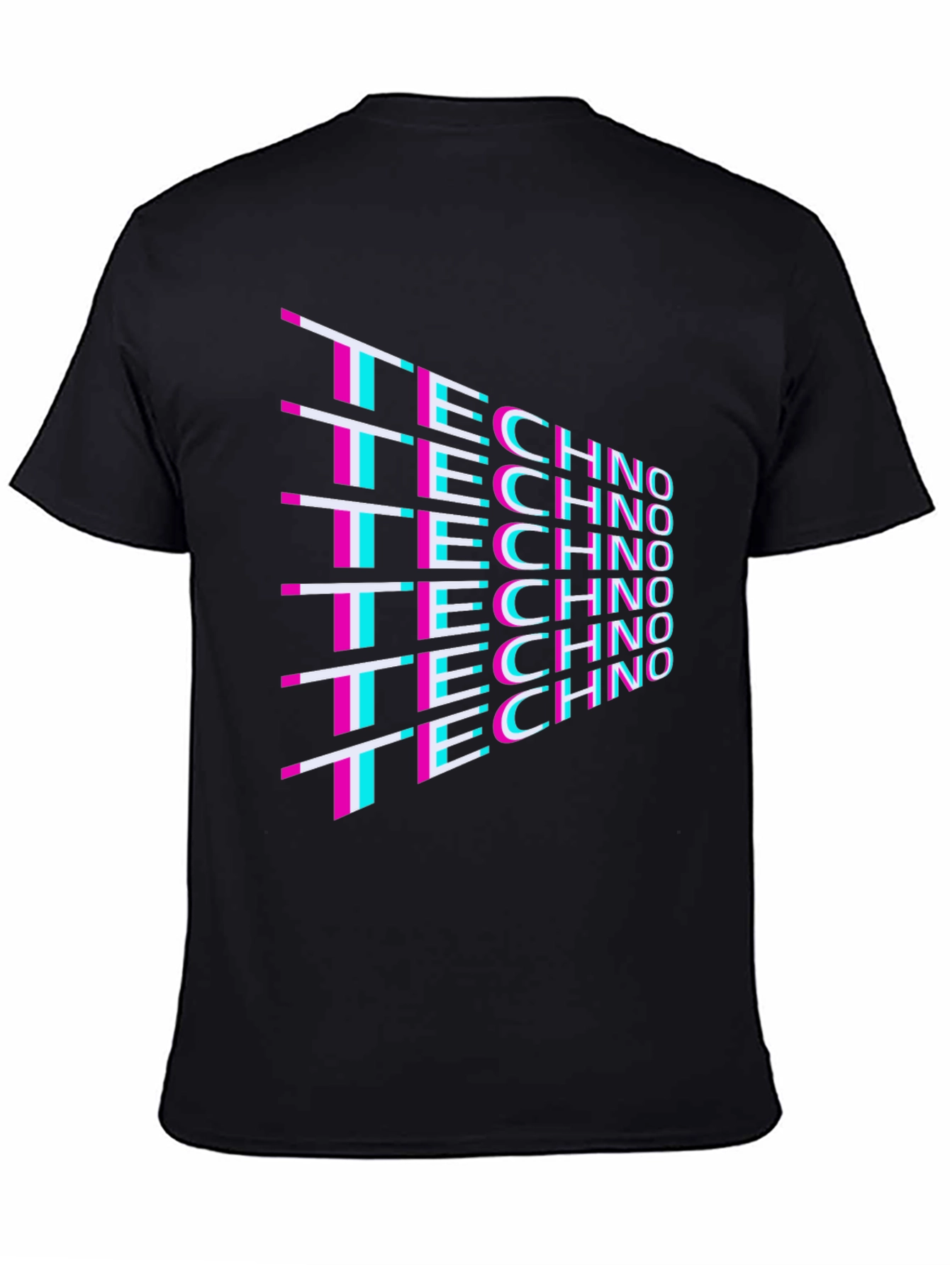 Black Techno Glitch T-Shirt - Retro 80s Rave Party Tee view 4